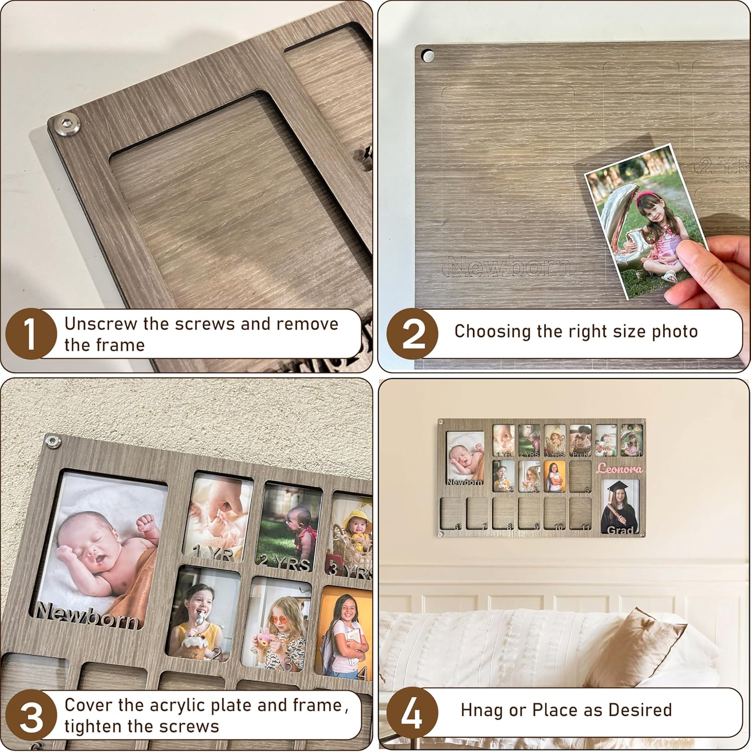 USA MADE-Personalized Newborn to Graduation Picture Frame, School Picture Frame Pre-K to 12, Wooden School Photo Frame Pre-k-12 & College Frame,Custom Graduation Gifts & Party Decor