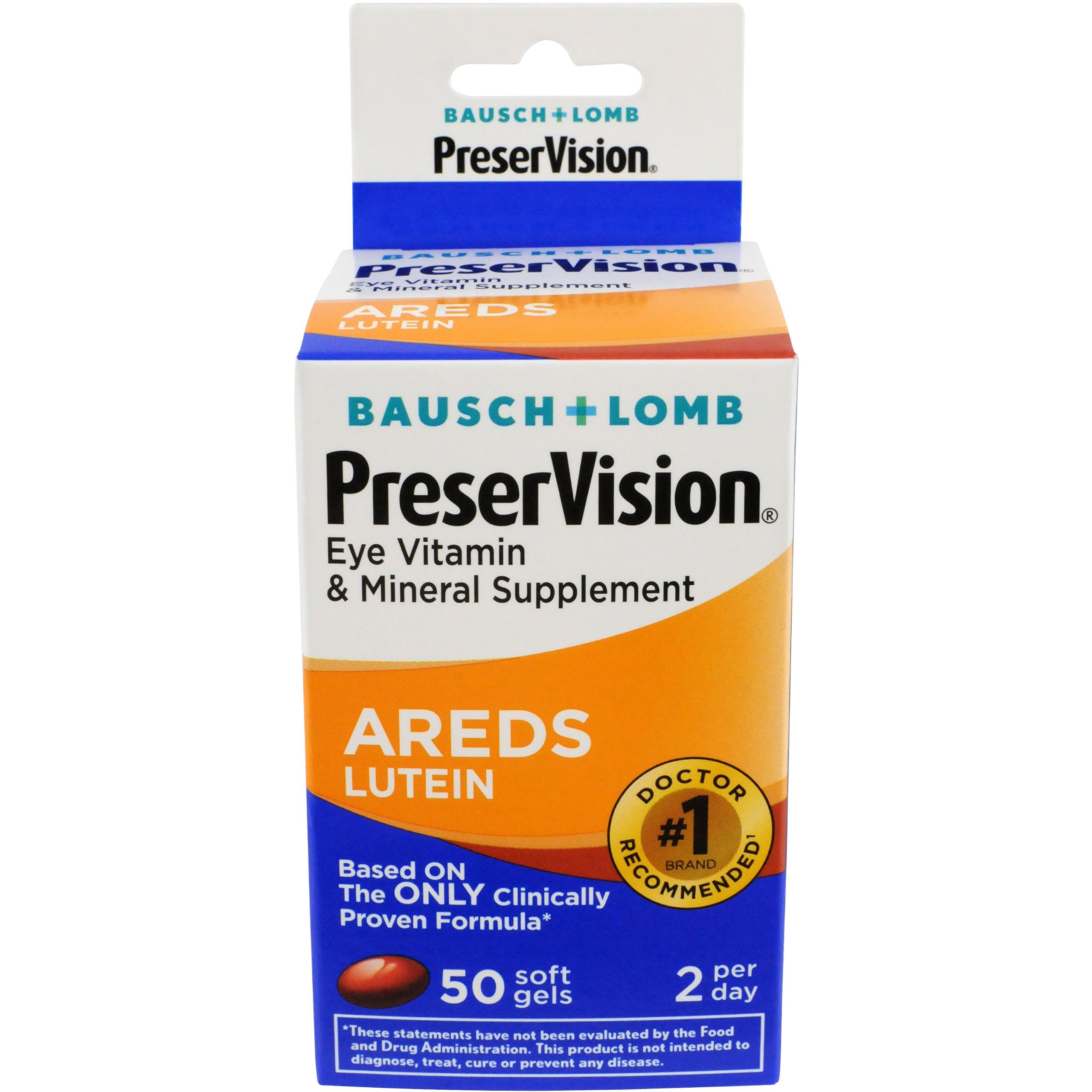 PreserVision Bausch + Lomb with Lutein Eye Vitamin & Mineral Supplement, 50 Count Soft Gels