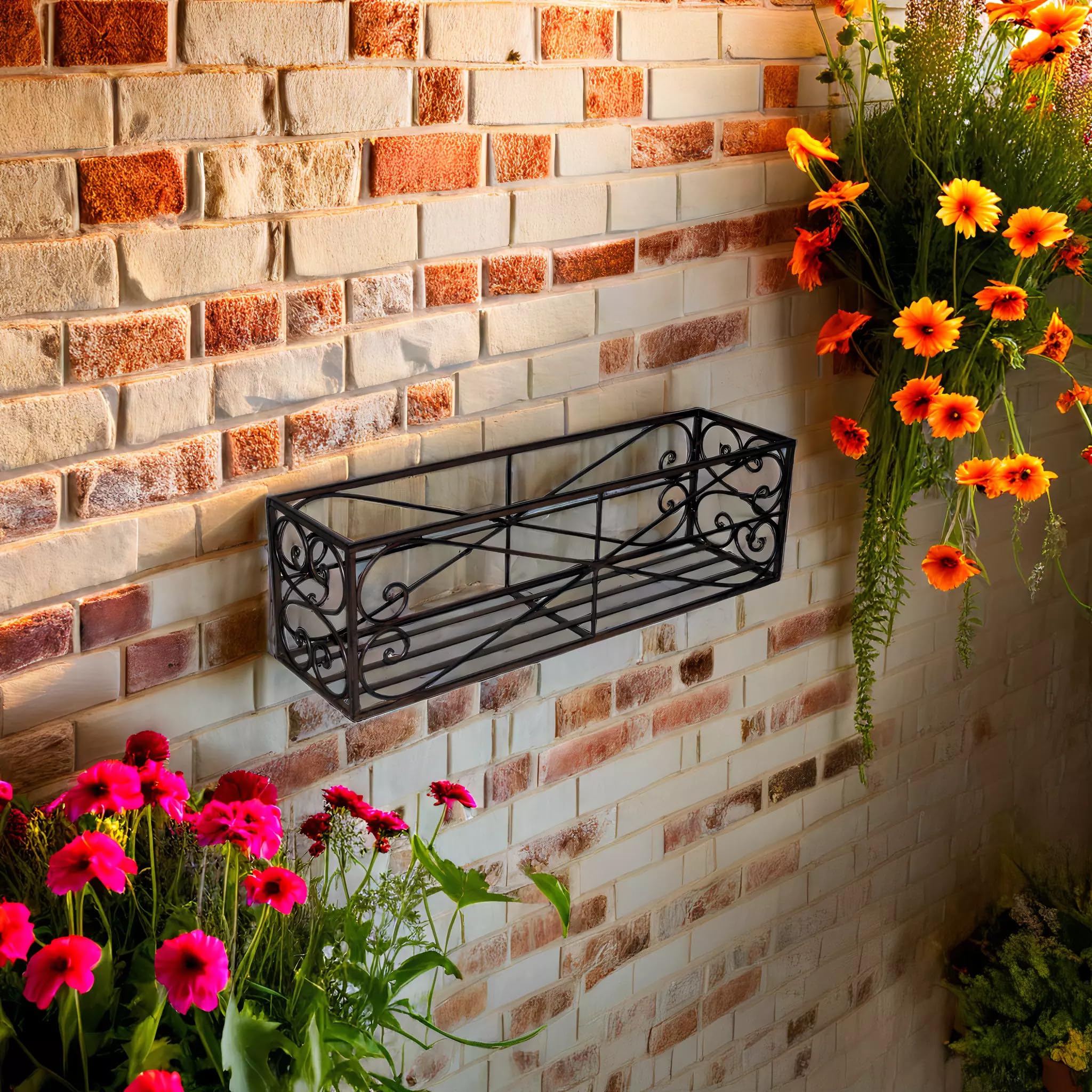 ecosoul Blumenkasten OTTE Metall Blumenwandkorb H/B/T 18/60/16 cm Eisen,  dunkelrostfarben lackiert zur Befestigung an der Auenwand Wandhalterung  lnglich rechteckig: Amazon.de: Garten