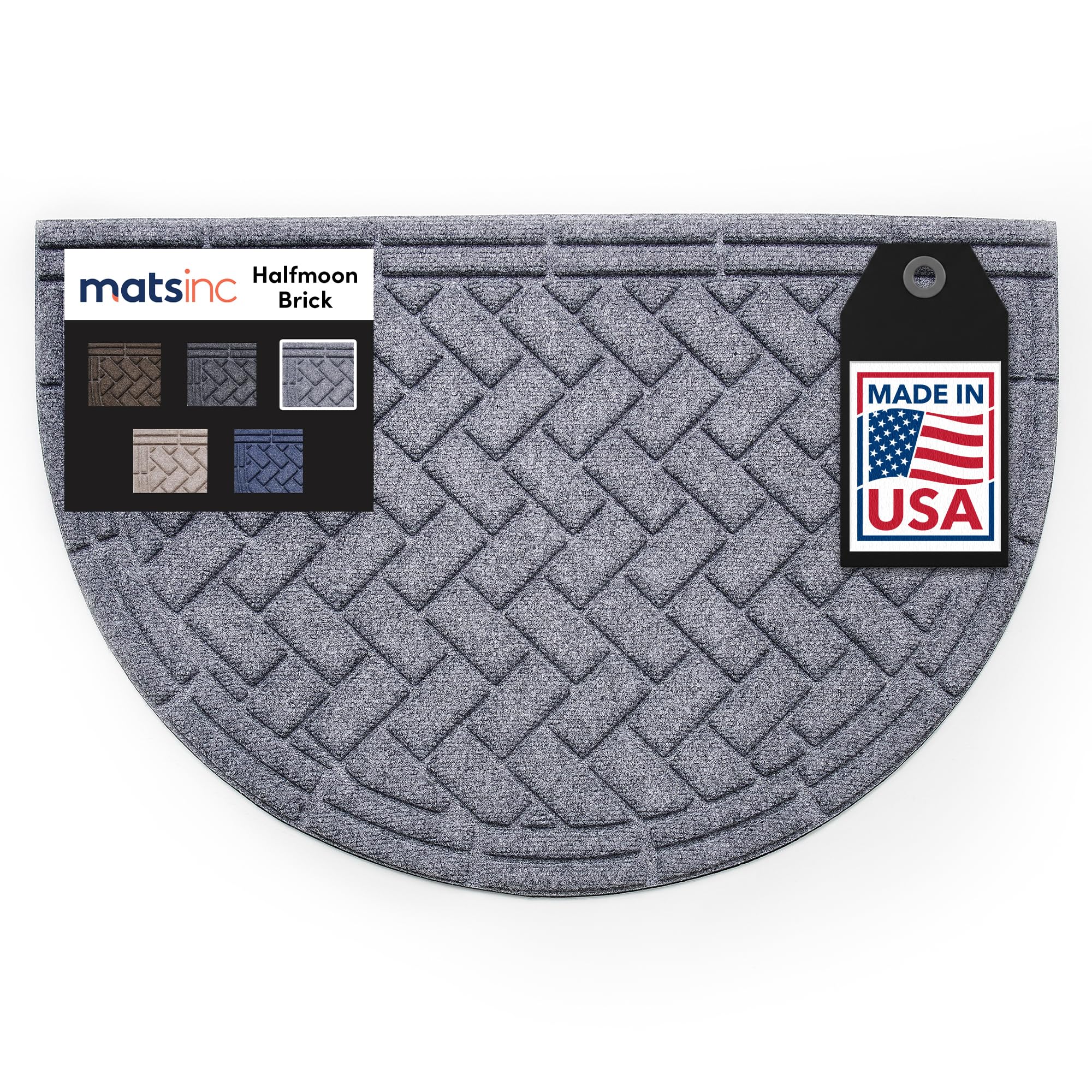 MATSINC Artisan Entry Front Door Mat - Rubber Back Indoor Outdoor with Half Moon Brick Design, Water Absorbing Welcome Front Door Mat Outside Entrance