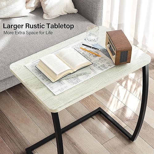 Miniatura 28 de SRIWATANA Mesa auxiliar, mesa auxiliar, mesa de sofá vintage en forma de C para sofá, laptop, aperitivo, café, nogal 1.Walnut,Negro -,Nogal oscuro