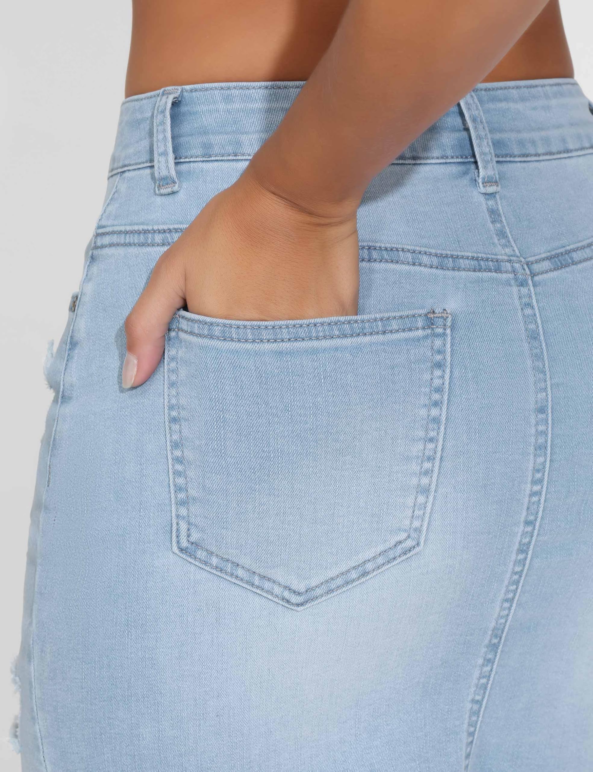 THE GYM PEOPLE Mini jupe en jean déchiré extensible à ourlet brut effiloché décontracté et tendance avec poches pour femme