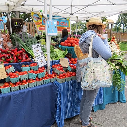 Vista 59 de Bolsa de lona con asas, bolsa de compras de comestibles de tela, bolsa reutilizable y ecológica, 100% algodón, lavable