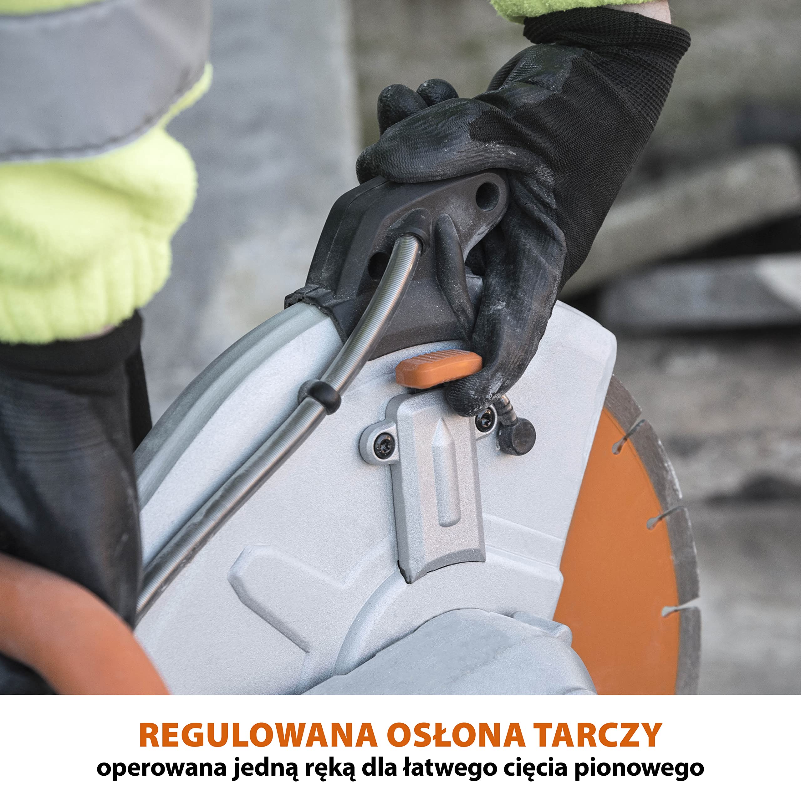 Evolution Power Tools Elektryczna przecinarka tarczowa i pilarka do betonu R300DCT+ z funkcją tłumienia pyłu z użyciem wody i tarczą diamentową Premium 300 mm