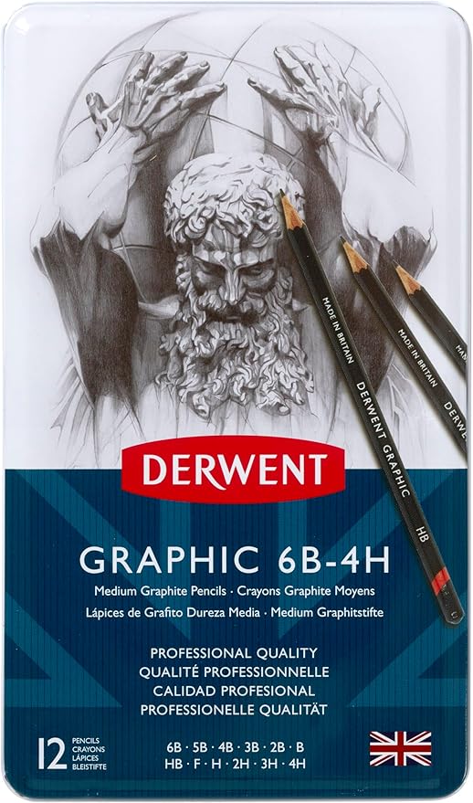 Derwent Graphic Drawing Pencils, Medium, Metal Tin, 12 Count (34214)