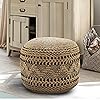 Lr Home Spruce Tan / Black Round Ottoman Pouf for Home Decor | Striped Hand-Woven Jute Cotton Blend Round Pouf Ottoman Footrest for Bedroom & Living Room Decor | 18"D X 18"W X 14"H