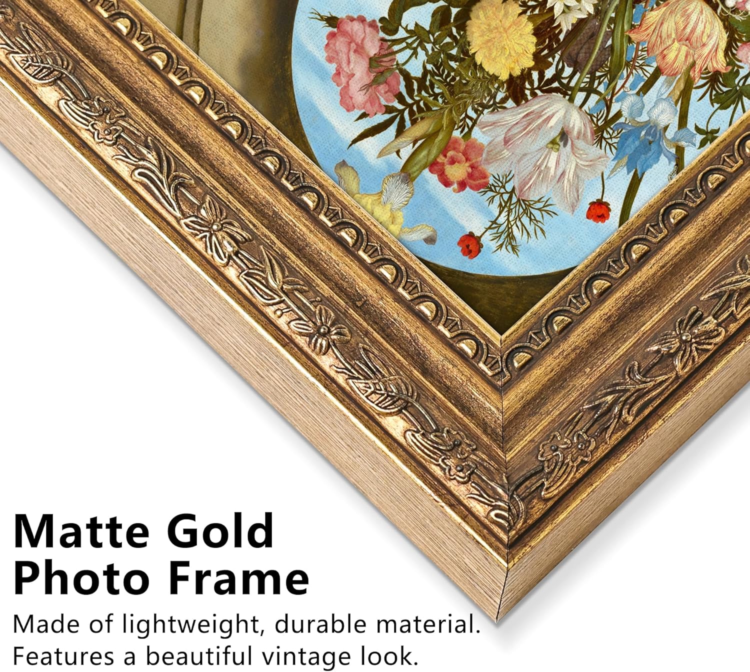 Abtgt 8x10 Canvas Floating Frame, Depth 2cm, Matte Gold Antique Ornate Canvas Frame for Oil Painting Art Prints, Vertical or Horizontal Wall Display, 1 Pack