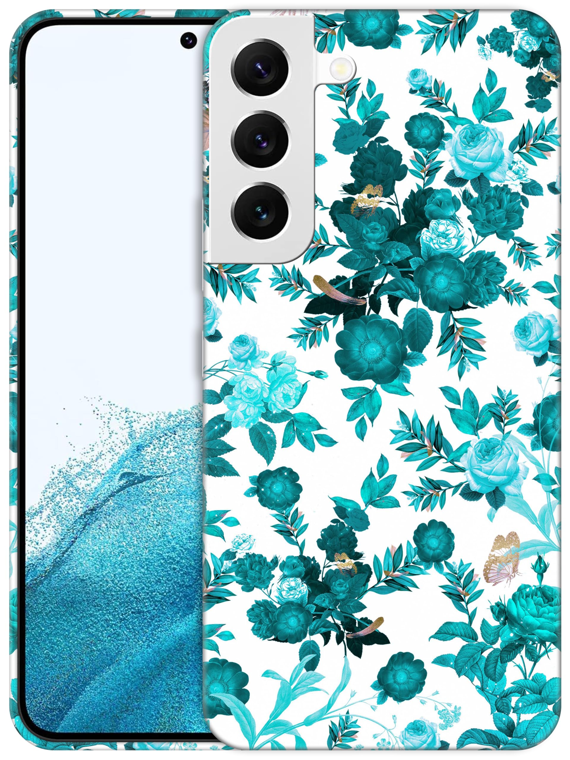 GlamCase for Samsung Galaxy S22 5G, Galaxy S22 Case - Floral Teal Design Printed Slim & Sleek Cute Plastic Hard Snap on Protective Designer Back Phone Case/Cover for Samsung S22 5G