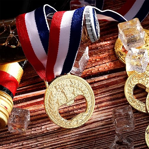 Miniatura 4 de 8 piezas de abrebotellas planas en forma de medalla, ganador de premio, medalla de vino, cerveza, abrebotellas olímpicas de metal con cinta para el