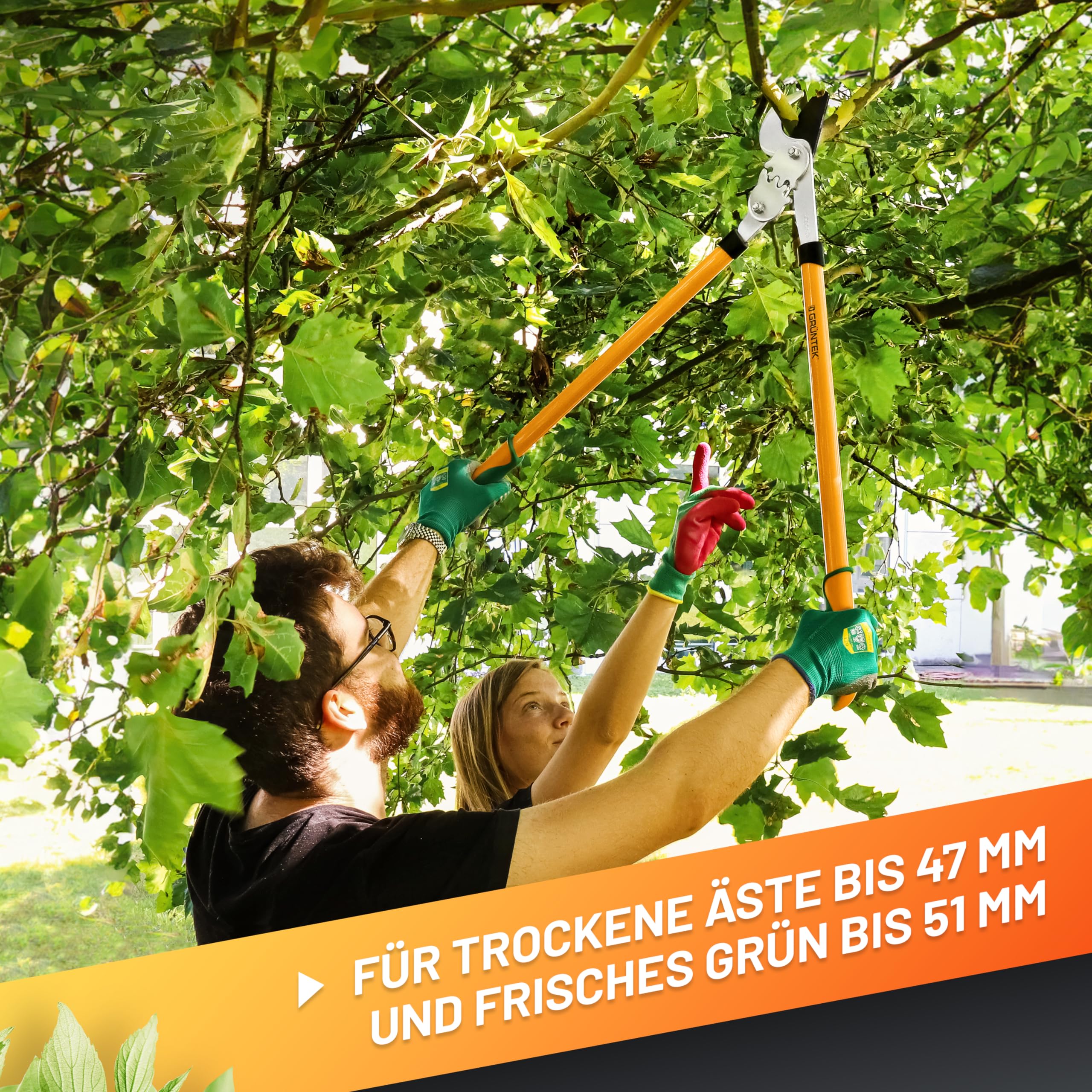 GRÜNTEK T-REX Bypass-Astschere mit 67mm SK5-Karbonstahlklingen, Antihaft-Beschichtung und 2-Gang-Getriebesystem – Präzisions-Garten-Schere für trockenes Holz, Heckenschere und Astschneider