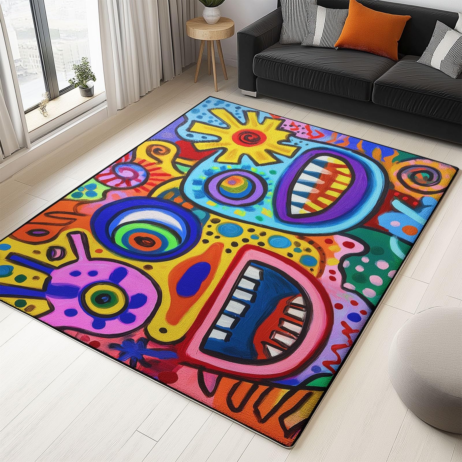 Tapis moderne salon abstrait graffiti multicolore rectangle 120x170cm