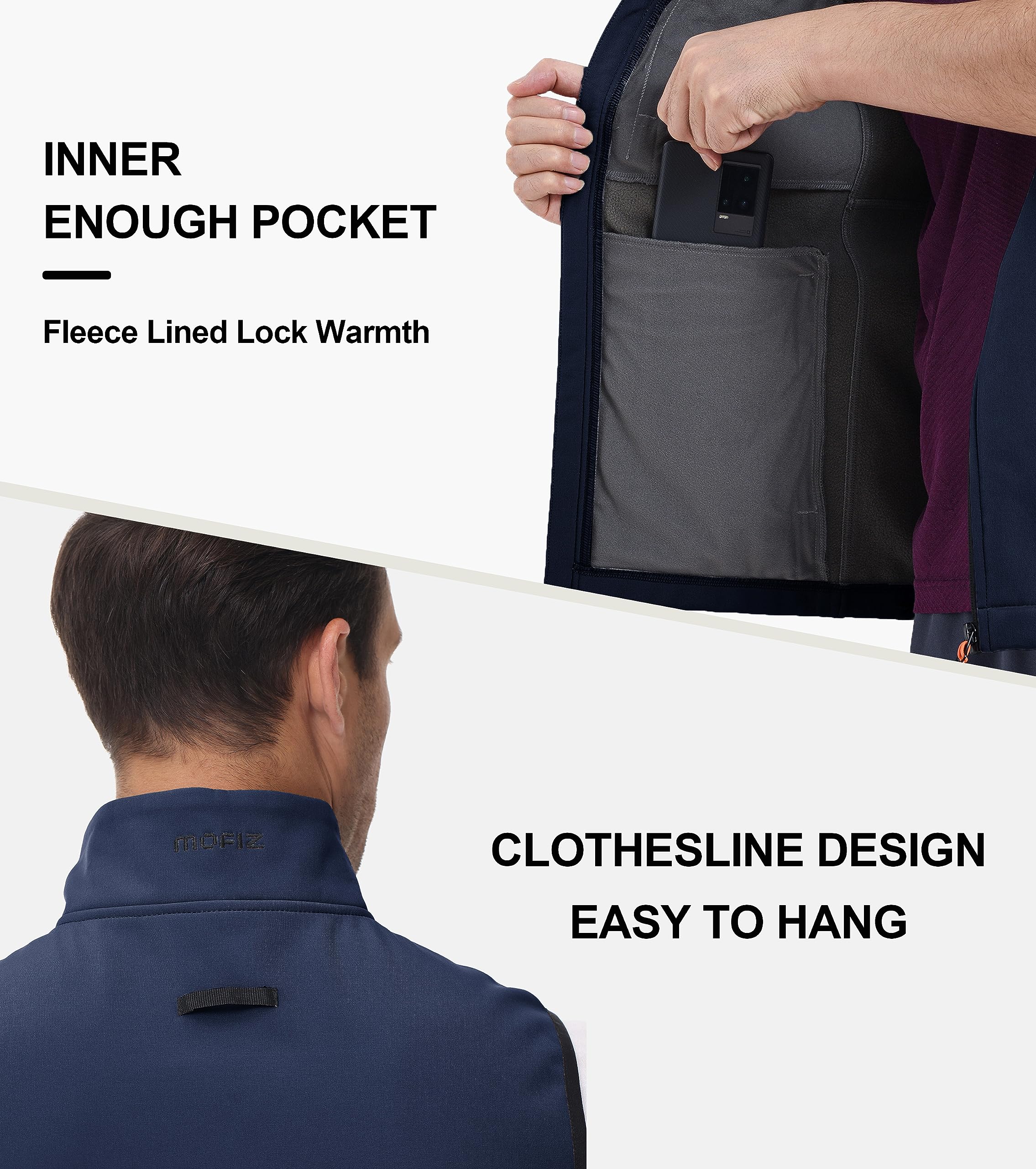 MoFiz Gilet d'extérieur pour homme, veste coupe-vent sans manches avec fermeture éclair intégrale, doublure en polaire, légère et coupe-vent pour la randonnée, le golf