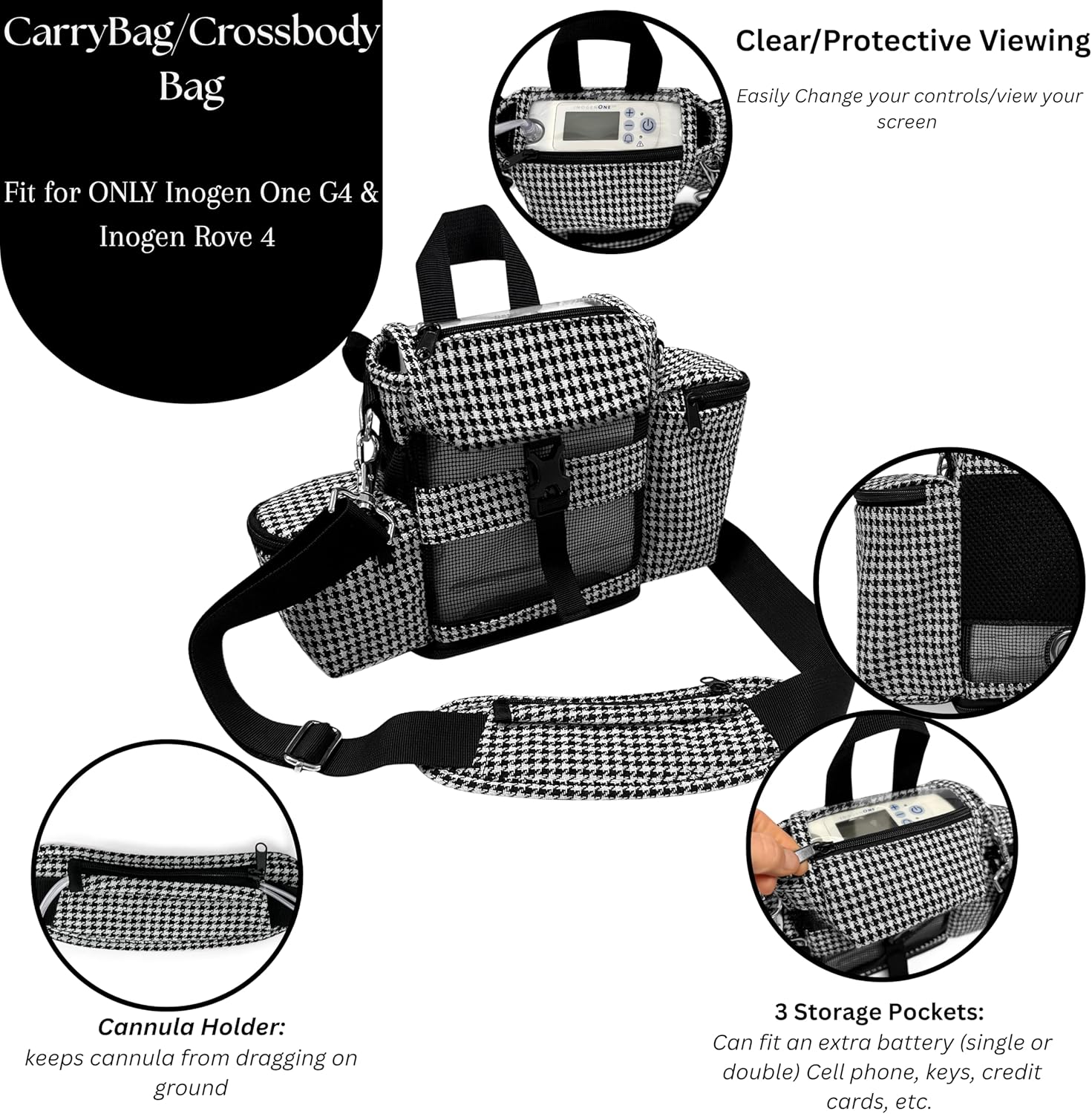 Carrying Case Compatible with Inogen One G4 & Inogen Rove 4 ONLY – Lightweight Crossbody Carry Bag with Adjustable Strap, Extra Pockets, Inogen Accessory Storage, Zippered Bottom