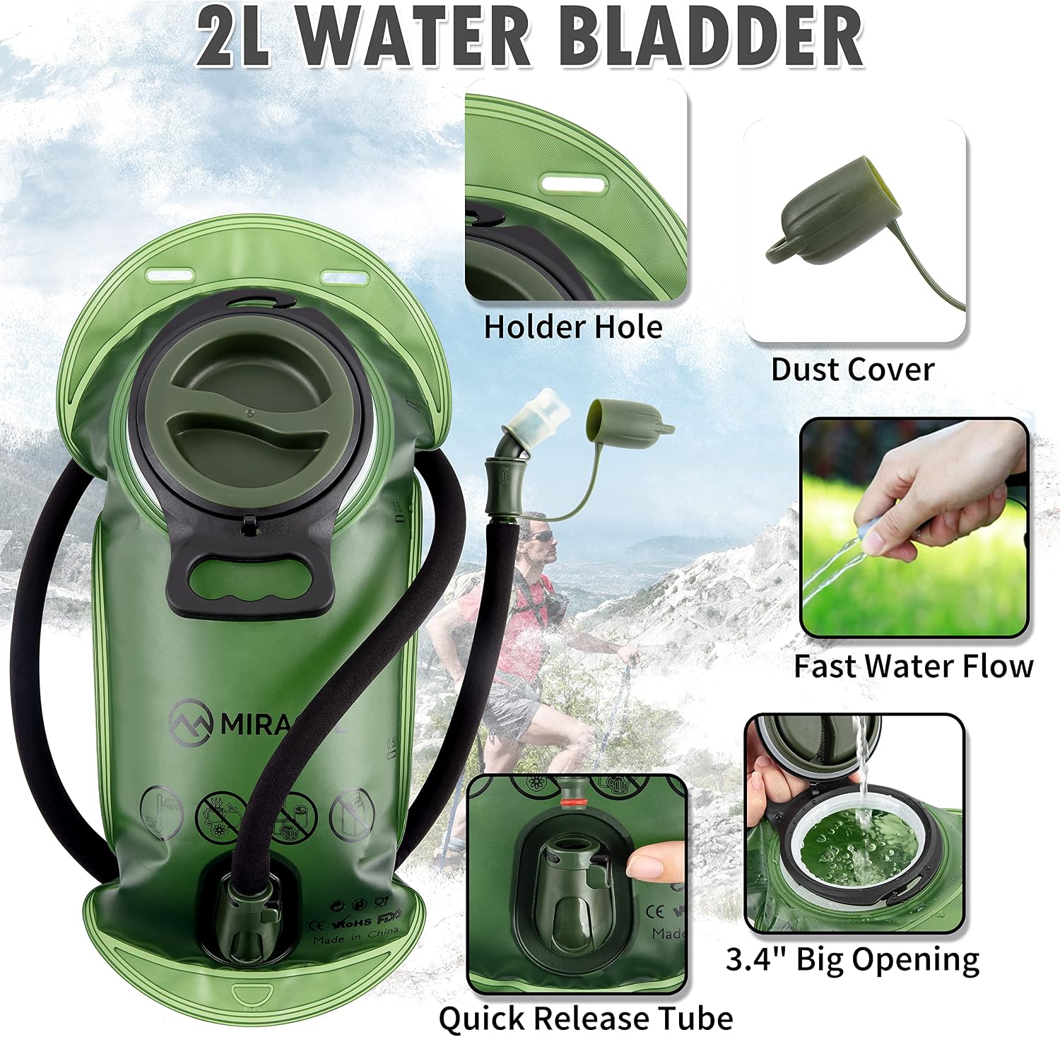 MIRACOL Tactical Hydration Backpack with 2L BPA Free Water Bladder, 900D Military Molle Water Backpack Fit Men Women