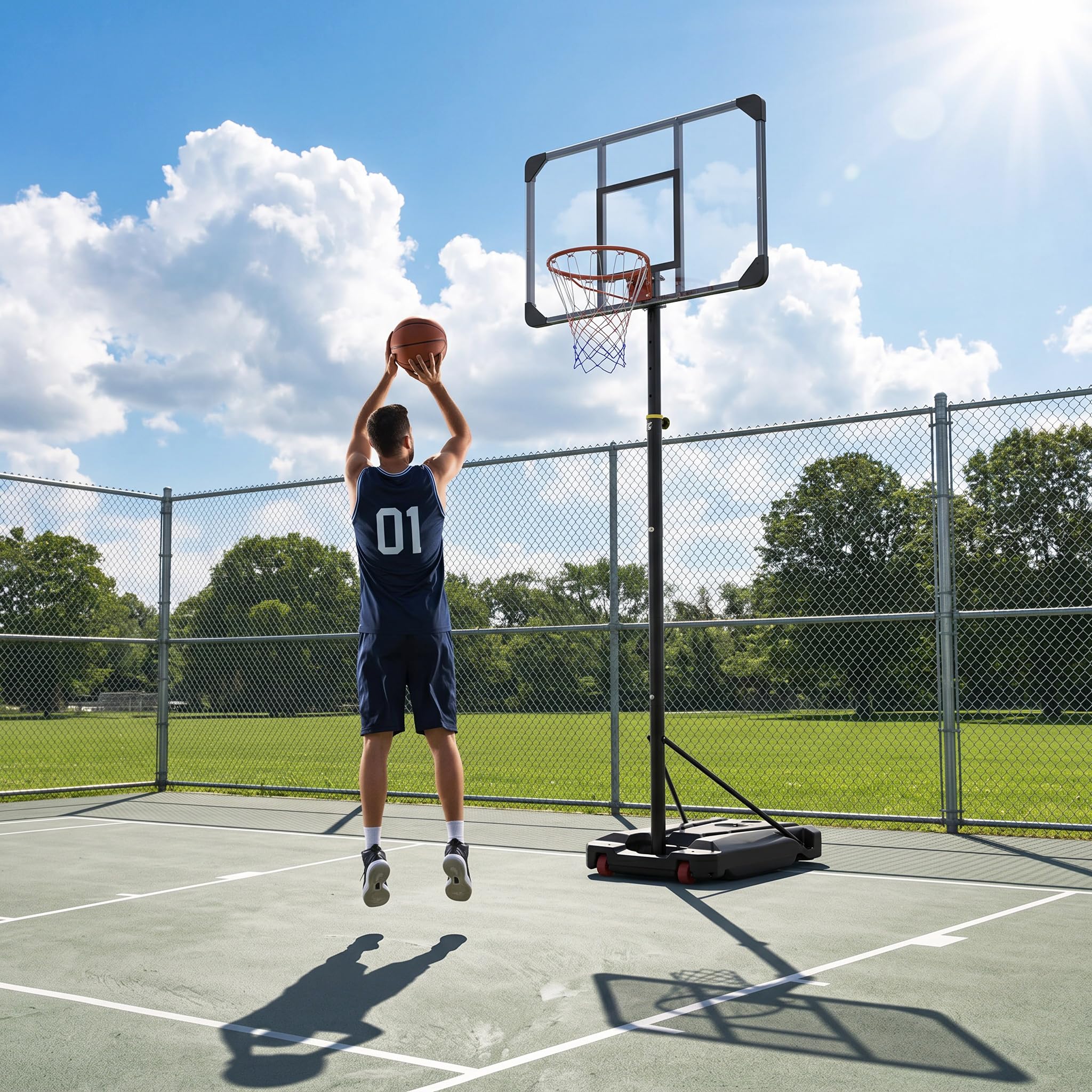 YRHome Basketballkorb PE-Rahmen Outdoor Basketballkorb Nachfüllbare Basis Basketballständer 150-260cm höhenverstellbar mit eingebaute Räder Für Erwachsene