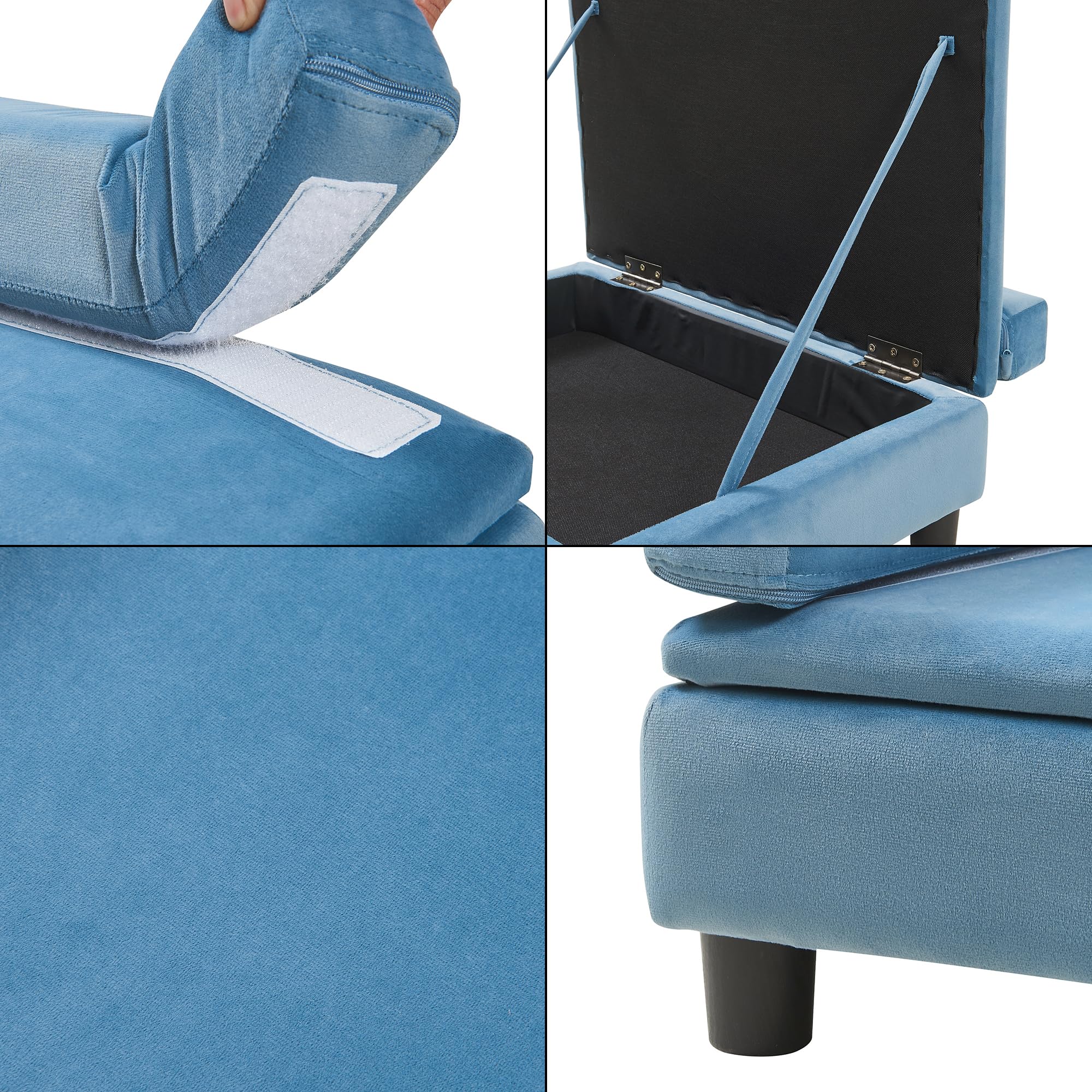 [en.casa] Cama Perro Salkonssad con Almacenamiento Oculto Sofá para Mascota Gato Pequeño/Mediano con Laterales Desmontables MDF Terciopelo 60x45x24cm Azul