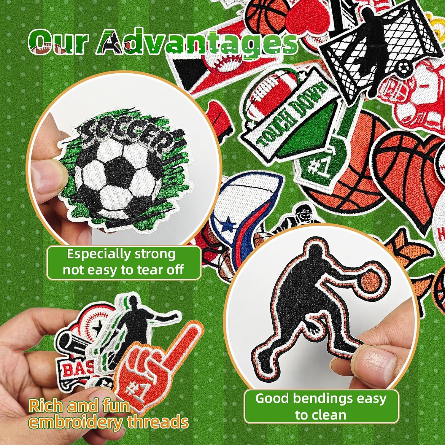 36Pcs Sports Iron on Patches, Football Baseball Soccer Basketball Patches Iron on Patches for Clothes, Hat, Jersey, Bag, Jeans, Shirt, DIY Crafts