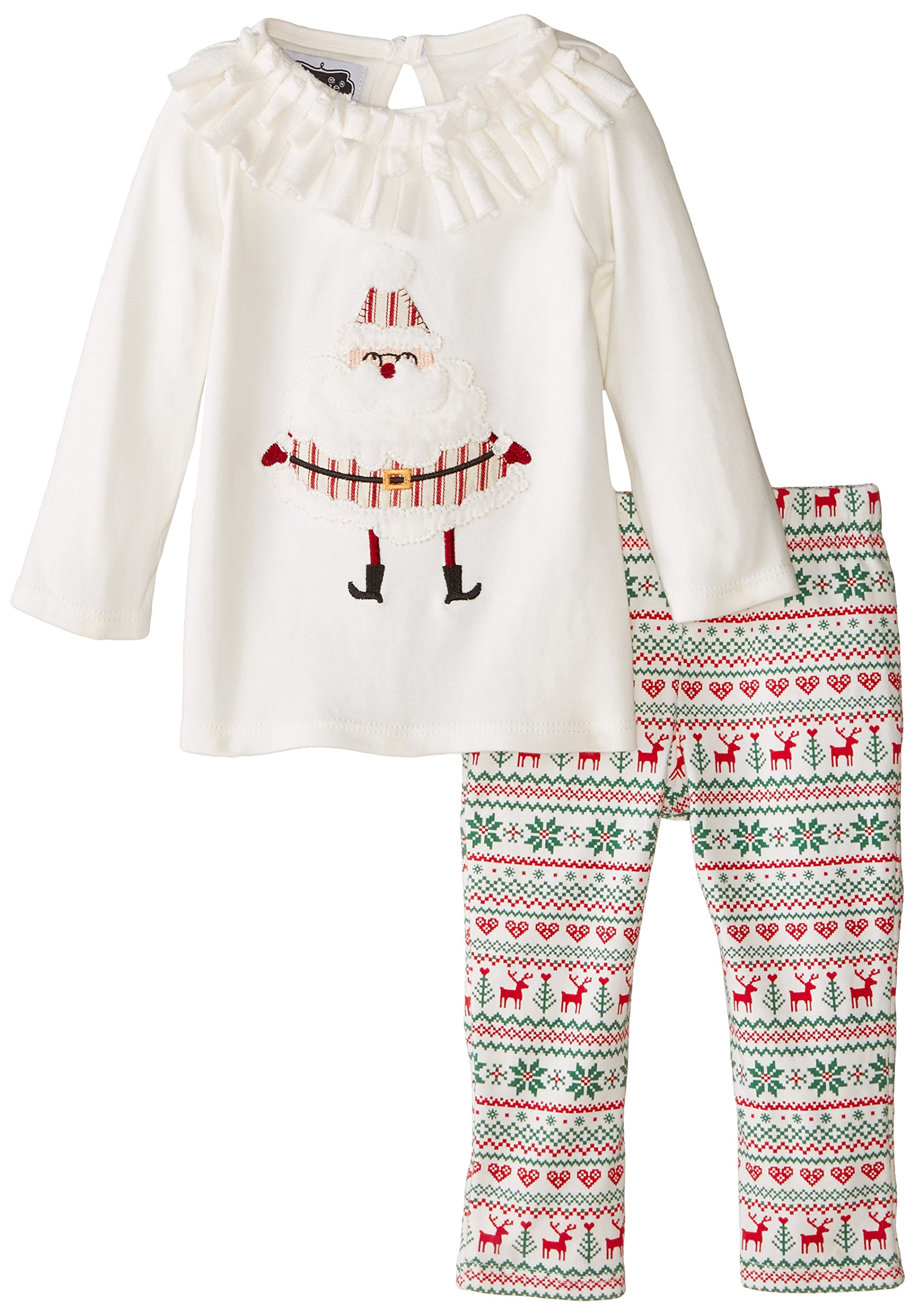 Mud Pie Girls' Baby-Newborn Santa Tunic and Legging, White, 0-6 Months