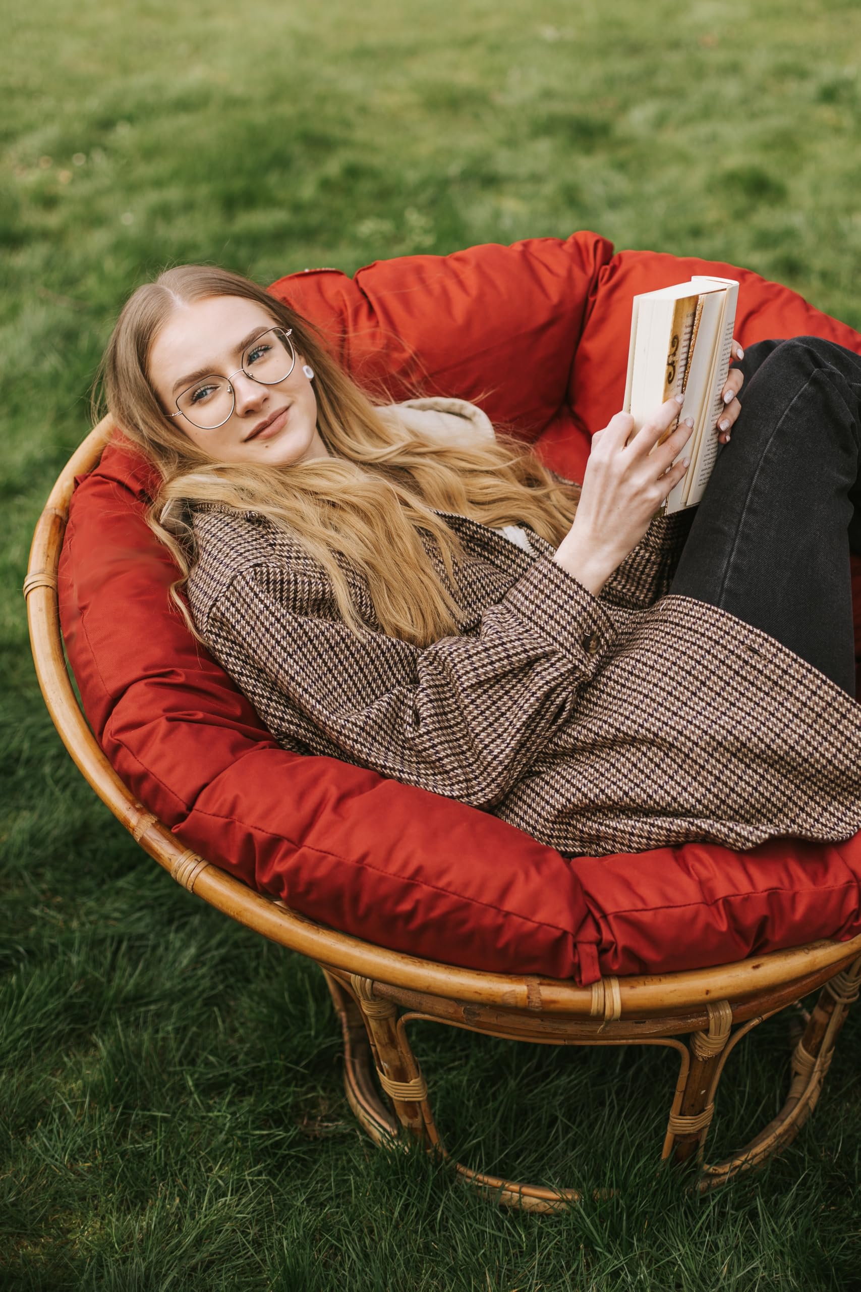 chilly pilley Coussin Rond Impermeable pour Papasan Fauteuil en Rougein Coussin De Fauteuil Jardin Coussin De Siège Matelassé avec Boucles (60cm, Crème)