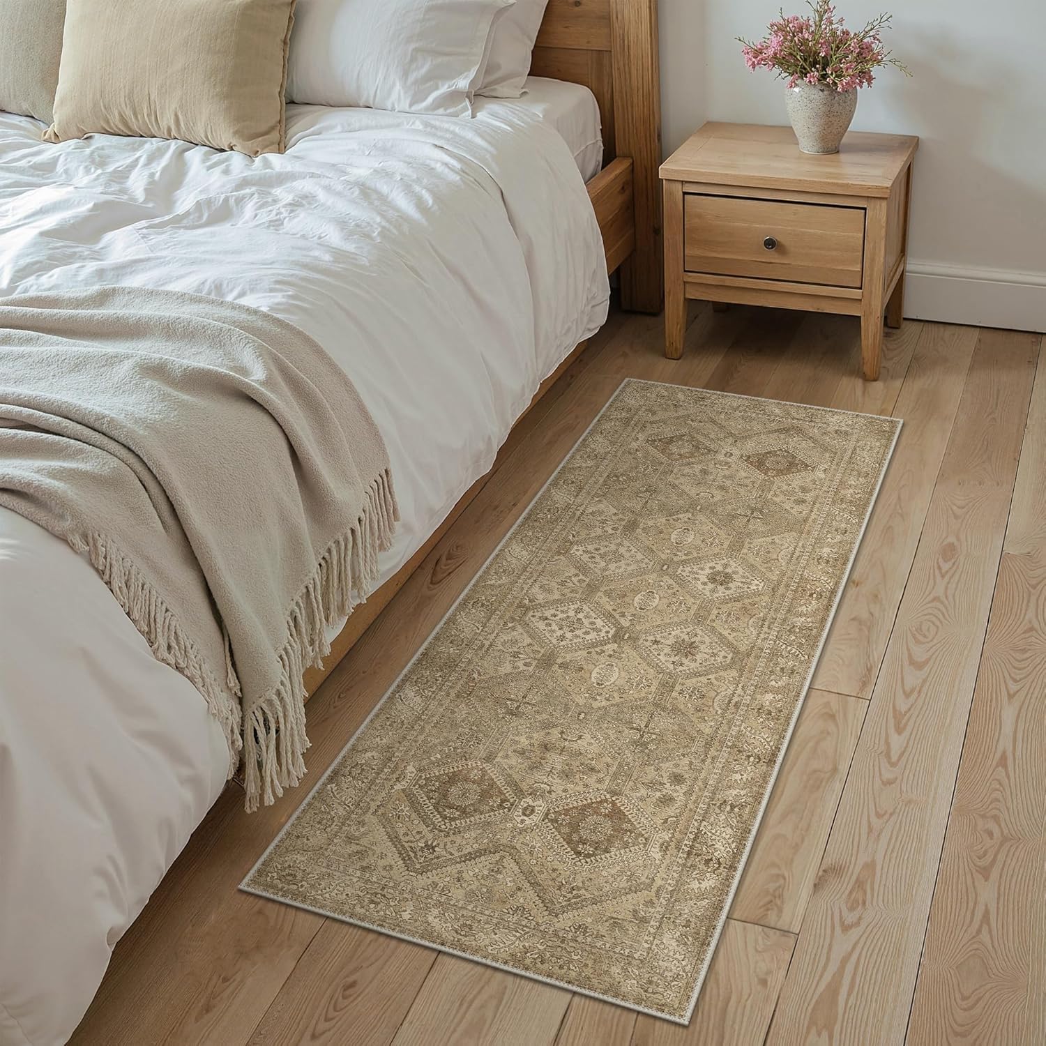 Bavni 2x5 Runner Rug Non Slip, Machine Washable Rug Runners for Hallways, Vintage Distressed Print Kitchen Runner, Low Pile Lightweight Carpet Runner for Entryway Laundry Bedroom Bathroom Nut Brown - Image 3