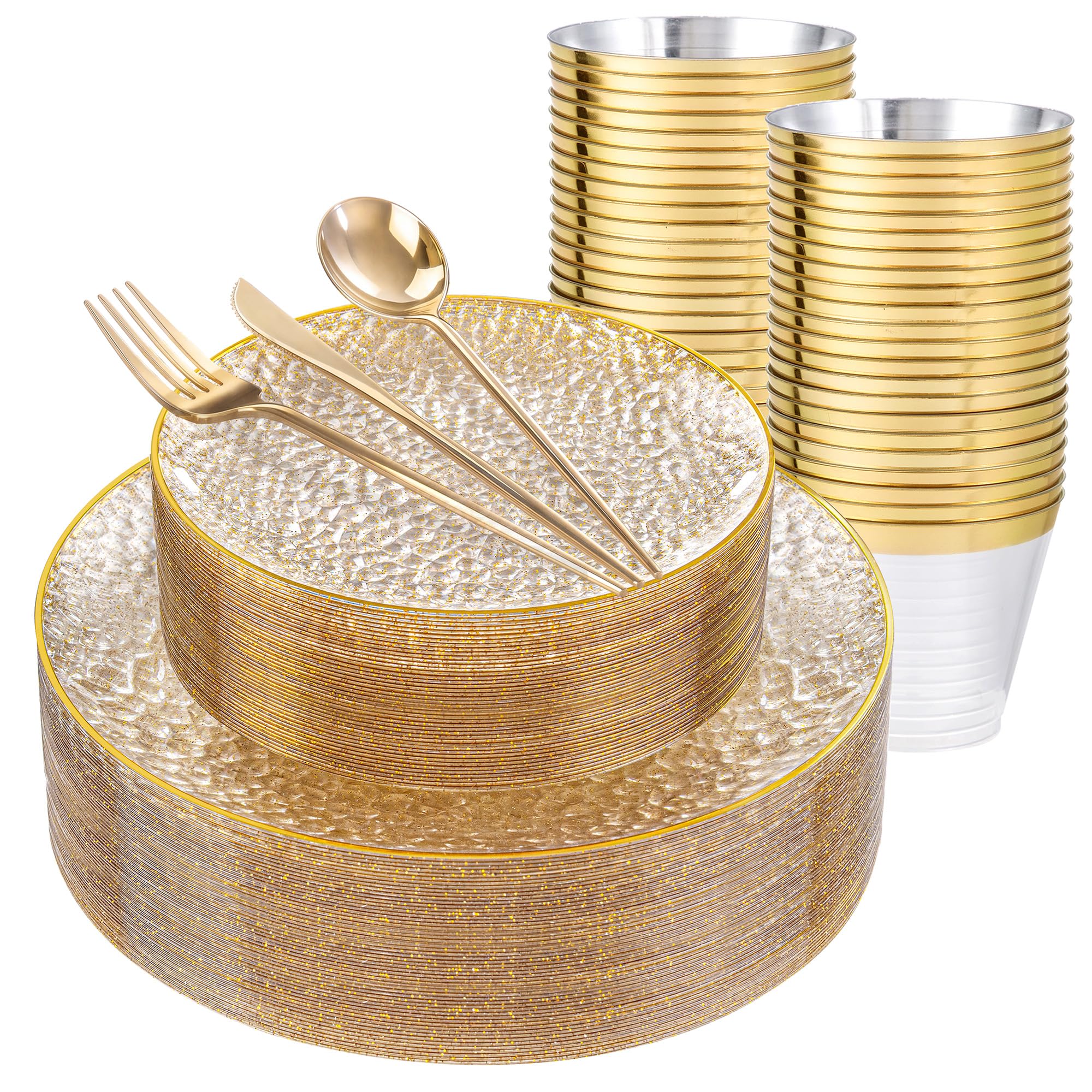 Gold Disposable Plates Set - 180 Piece Party Dinnerware -10 Gold Disposable Plates Set - 180 Piece Party Dinnerware -10