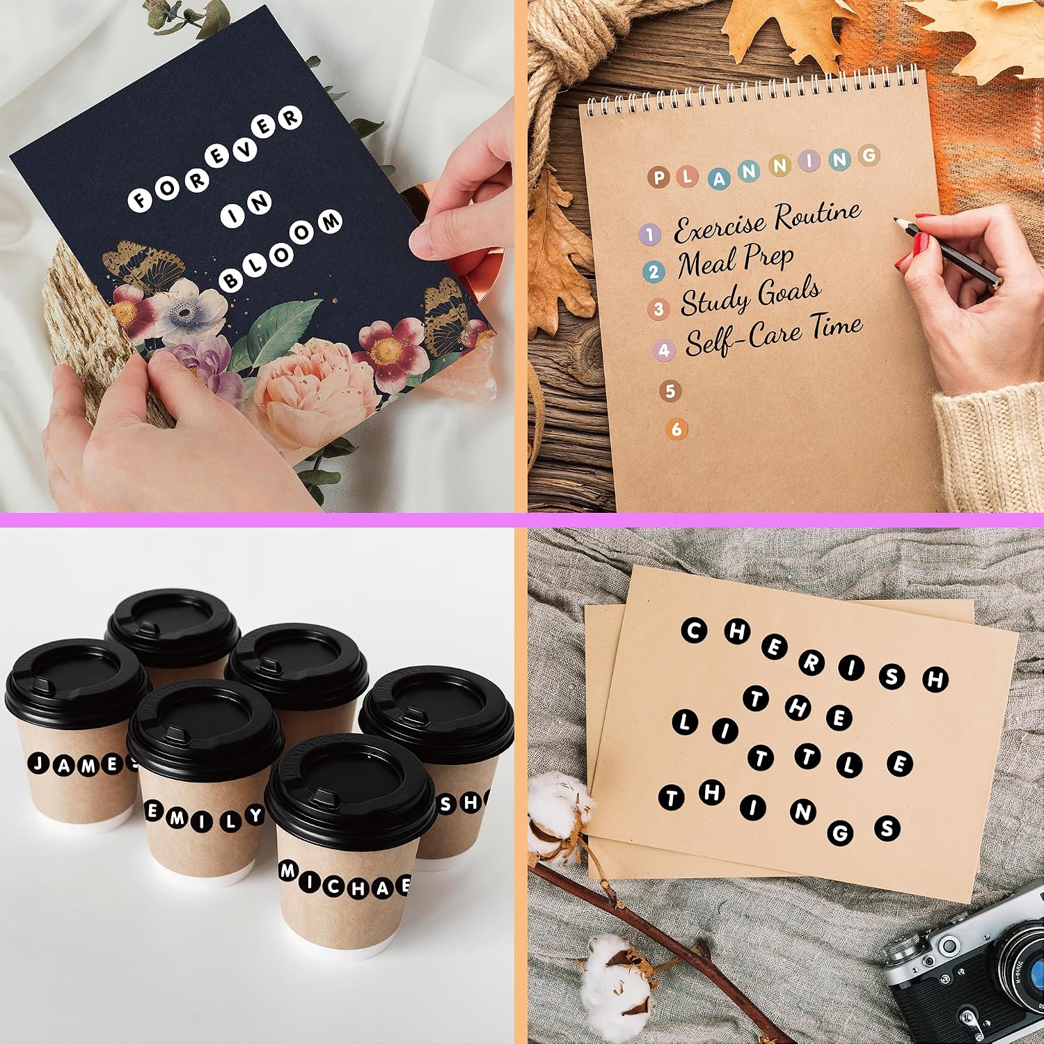 Mini Letter Stickers – 1344PCS 0.5 Inch Vinyl Alphabet & Number Decals, 8 Sheets for DIY Art, Water Bottles, Name Tags, Notebooks, Party Decor, Scrapbooks