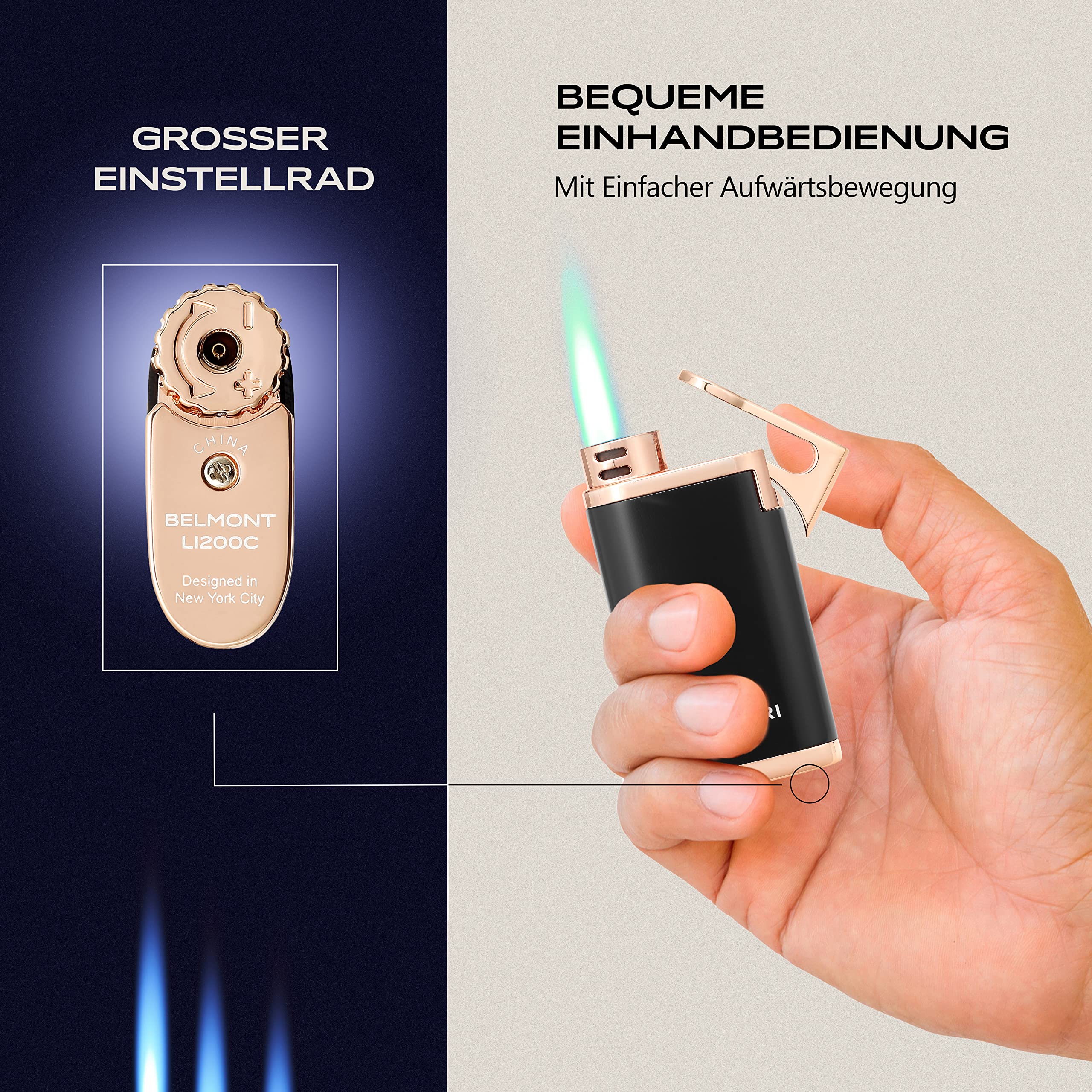 Colibri Belmont Sturmfeuerzeug - Windbeständig - Große Einstellrad - Jet Feuerzeug Mit Einzel Jetflamme - Metallkonstruktion - Gas Nachfüllbar (nicht Im Lieferumfang Enthalten) - Elegante Geschenkbox