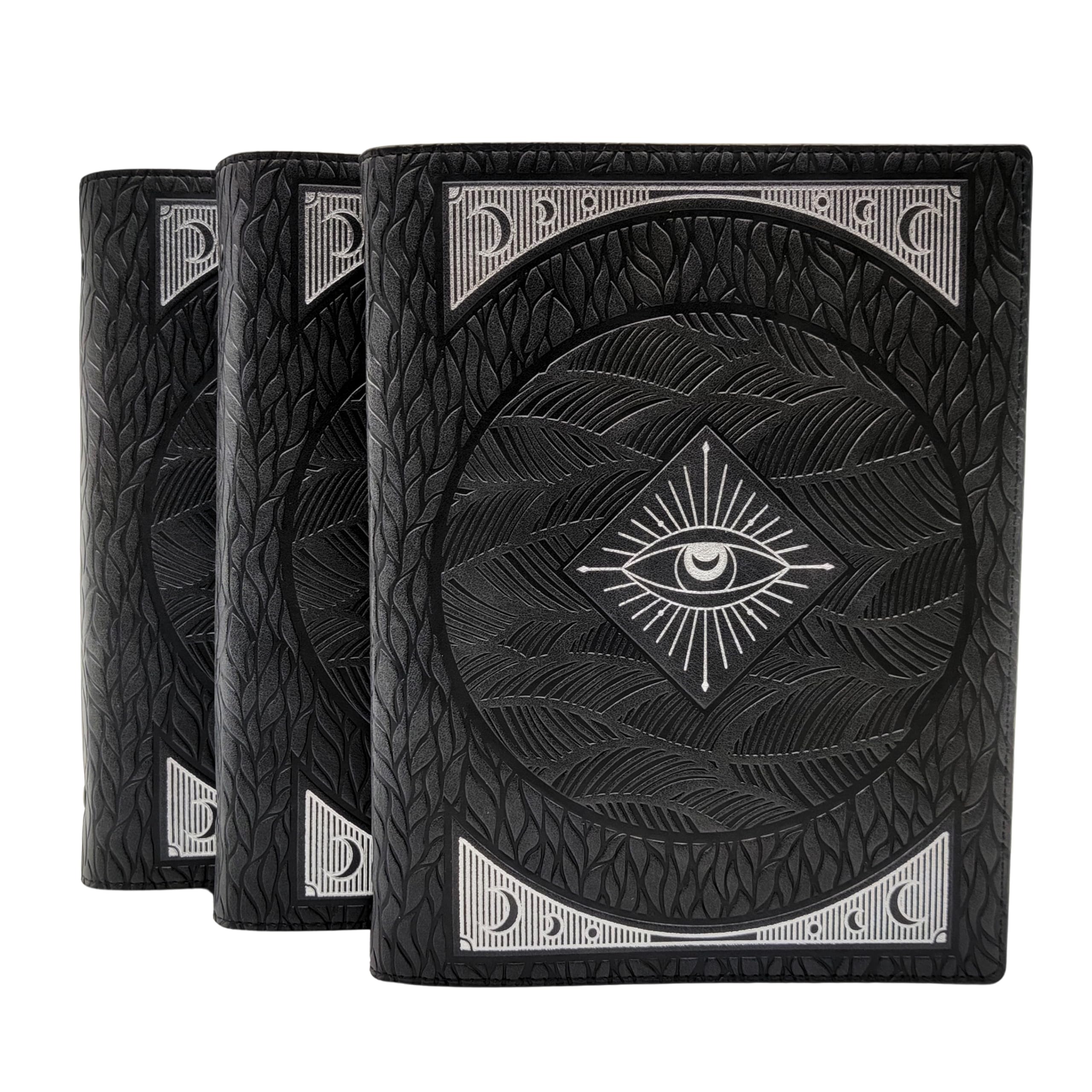 La Muci Diario de cuero vegano en relieve negro con péndulo, cuaderno vintage A5 recargable, 60 páginas de puntos, bolsillo, tarot y diario de viaje para mujeres y hombres, cuaderno con soporte para