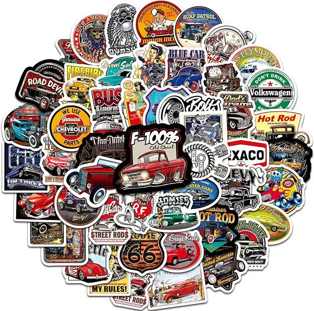 100 Stück Classic Cars Hot Rod Vinyl Aufkleber Set - Wasserdichte Auto Sticker