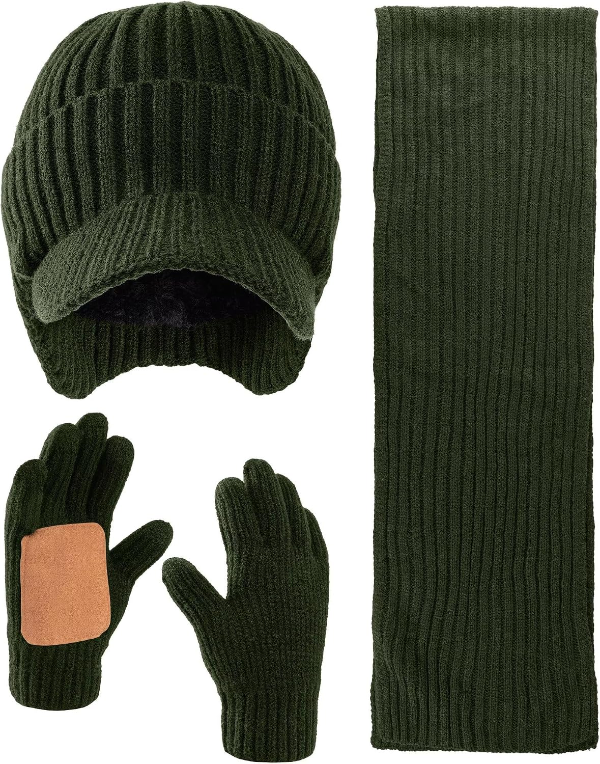 Women's Winter Accessories Set, 3-Piece Knit Beanie Hat, Touchscreen Gloves, Neck Warmer & Ear Warmer Headband, Soft Fleece Lined Cold Weather Essentials Gift Set for Women-26 Dark Olive