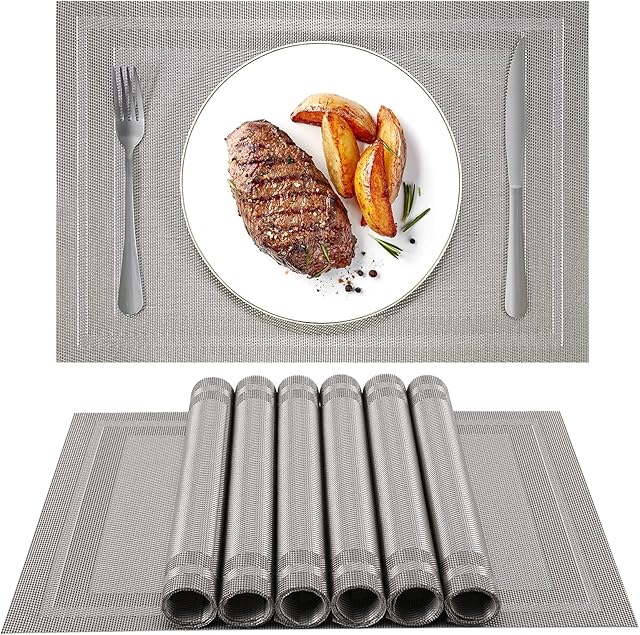 SUEH DESIGN Placemats Set of 8 Woven Vinyl Heat Resistant Place Mats Non-Slip Washable Mats Decoration for Dining Table Kitchen Party 45cmx30cm