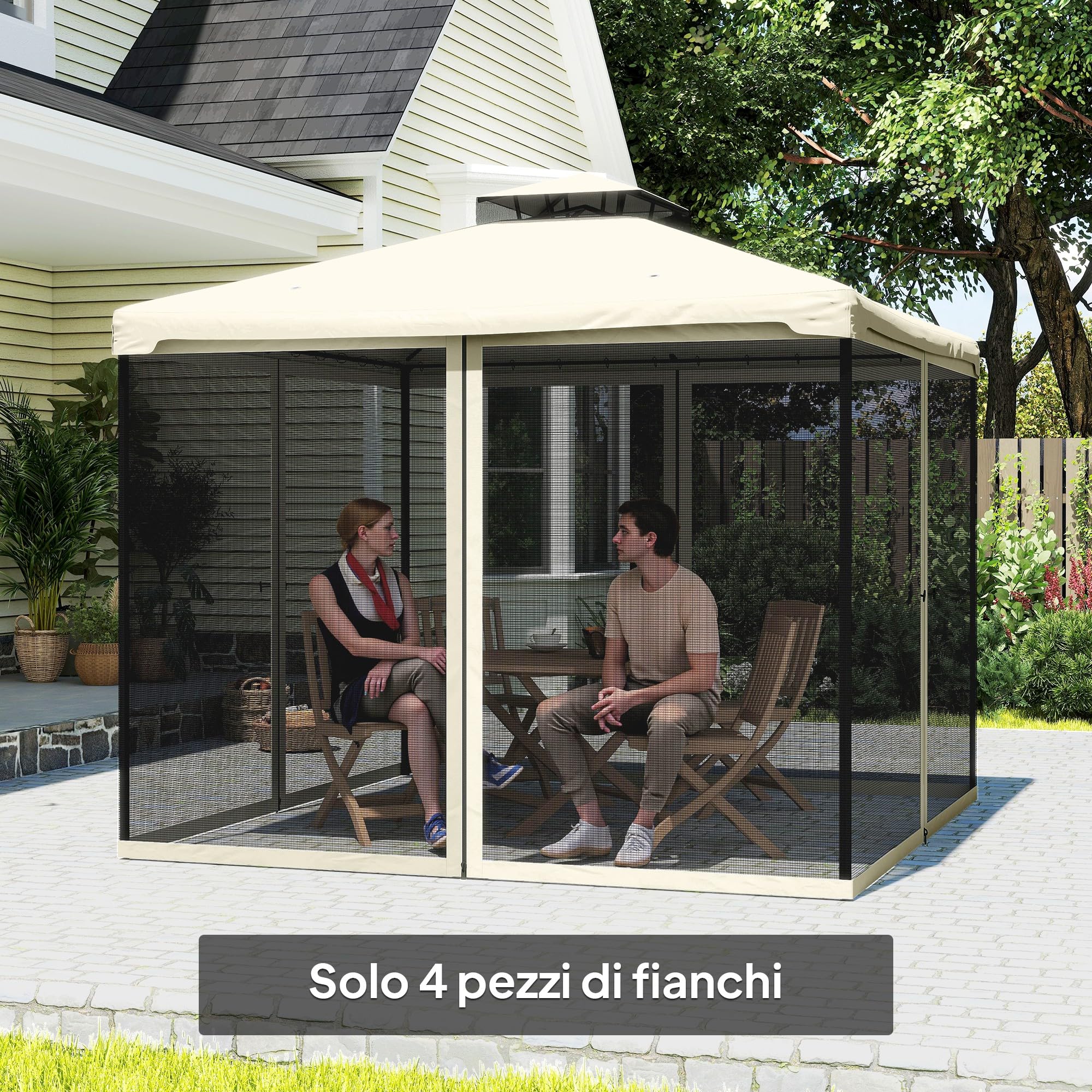 Outsunny Zanzariera per Gazebo, Tende Zanzariera di Ricambio Universale, 302x207cm, Nero, Beige
