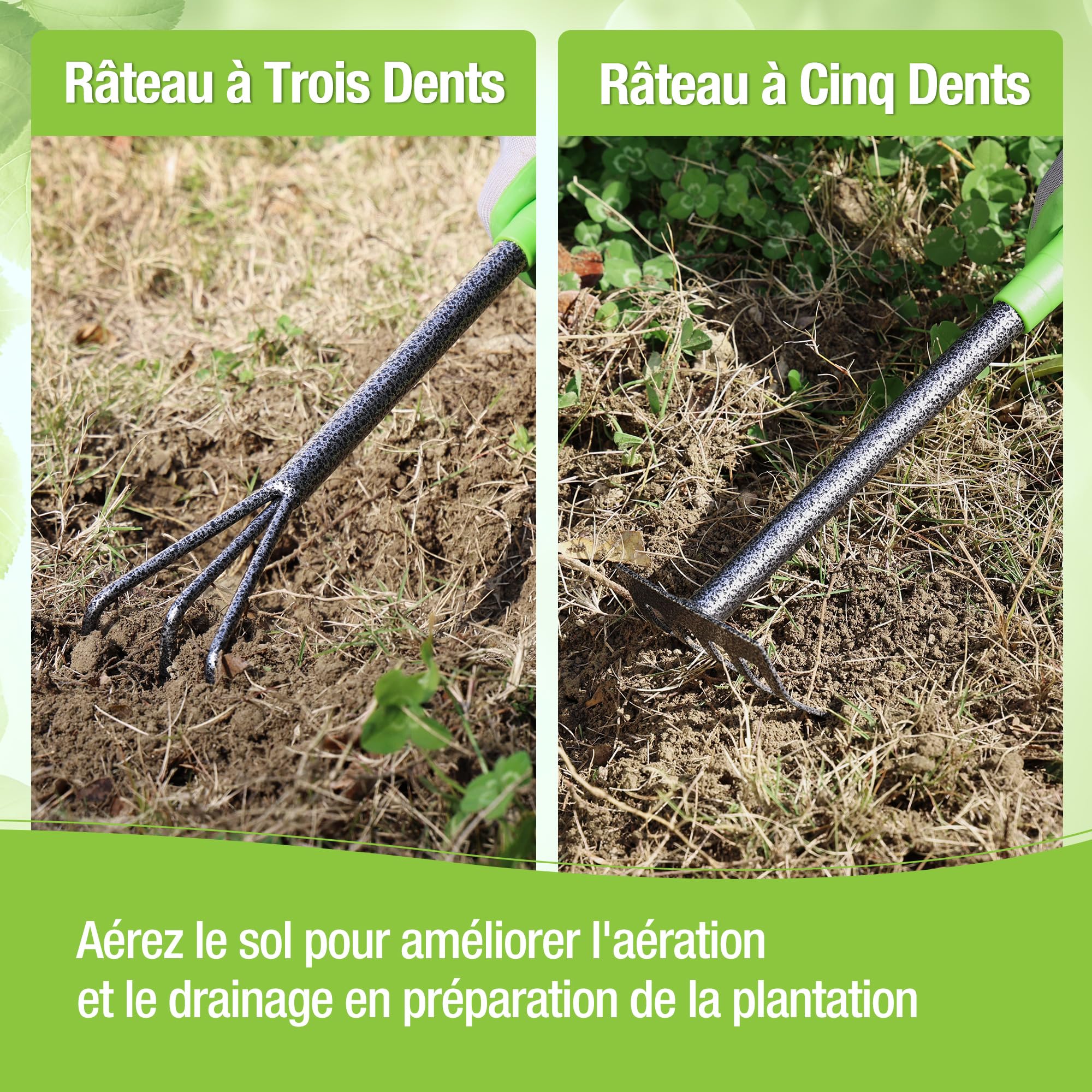 WORKPRO Outils de Jardinage 6 Pièces, Kit d'outils de Jardin en Acier Inoxydable avec Houe 2-en-1, Treulle, Râteaux, Couteau Désherbeur, Finition Martelée, pour Taille et Entretien, Cadeaux de Jardin