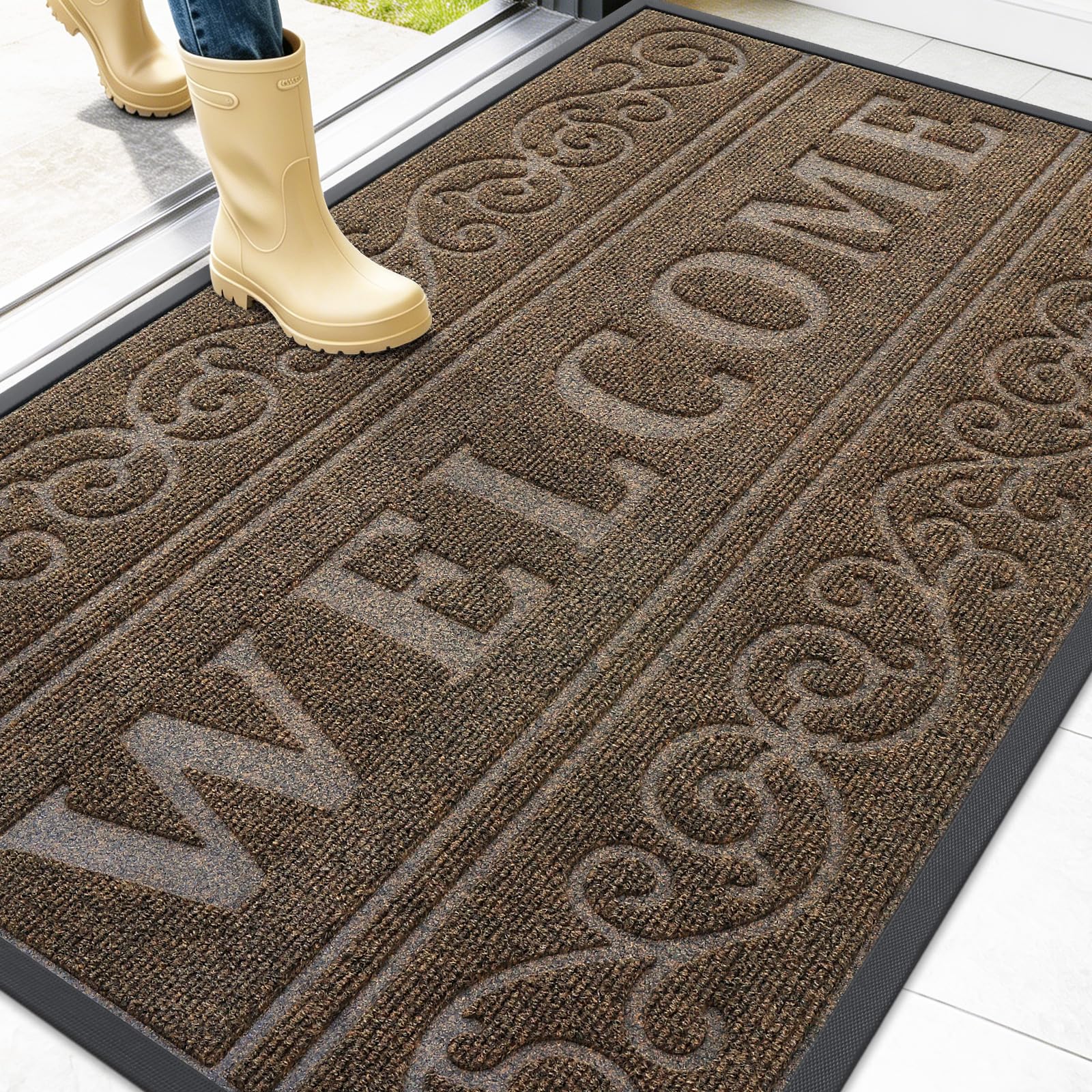 OLANLY Welcome Door Mat Indoor Outdoor 47x32, Heavy-Duty Rubber Doormat