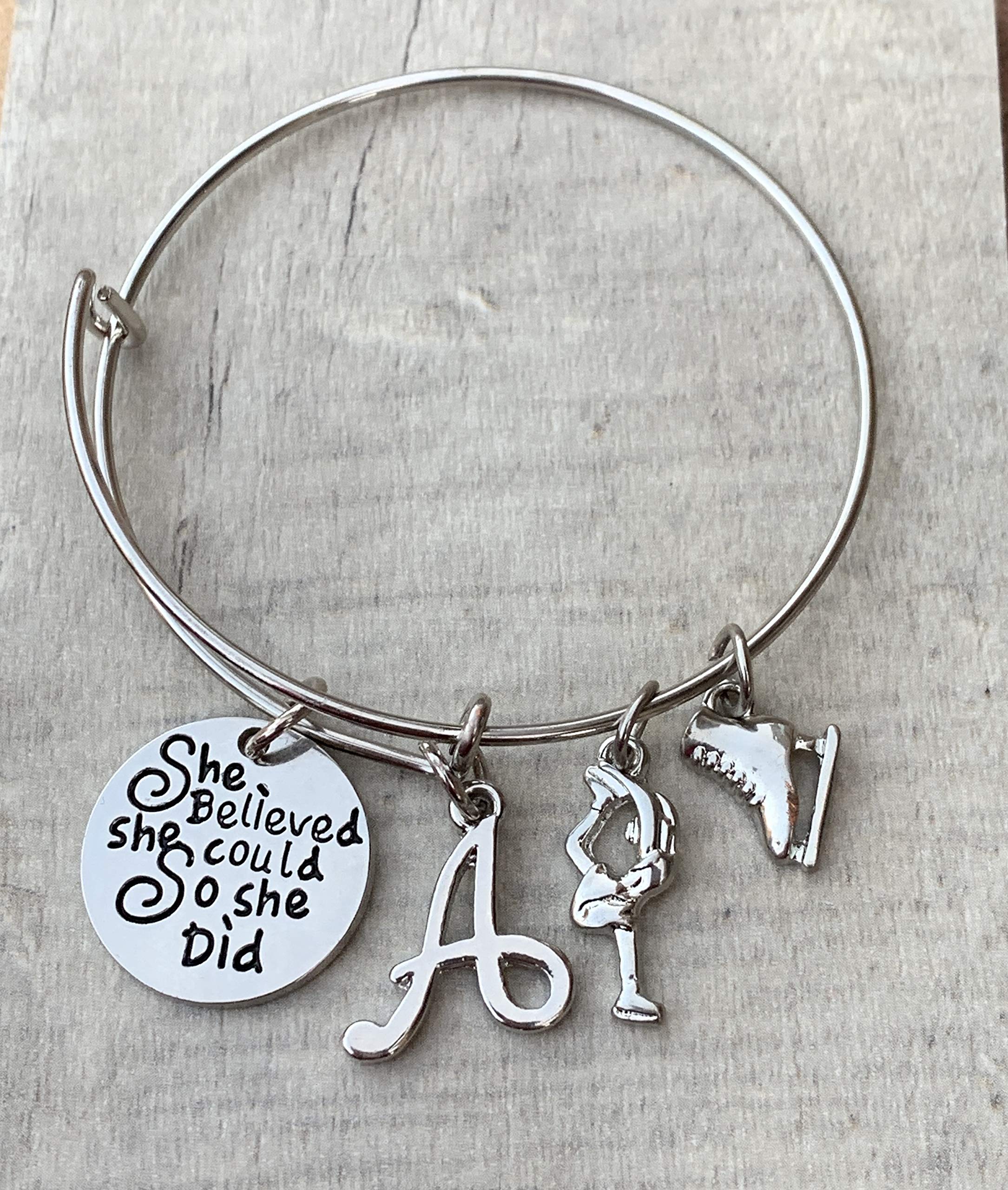 Infinity CollectionPersonalized Figure Skating Bracelet with Letter Charm, Girls Ice Skating Jewelry, Ice Skate Charm Bracelet - Figure Skating Gifts