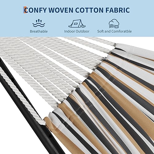 Miniatura 4 de GarveeLife Hamaca doble para 2 personas, hamaca de pie para interiores y exteriores con soporte de acero que ahorra espacio, bolsa de transporte,