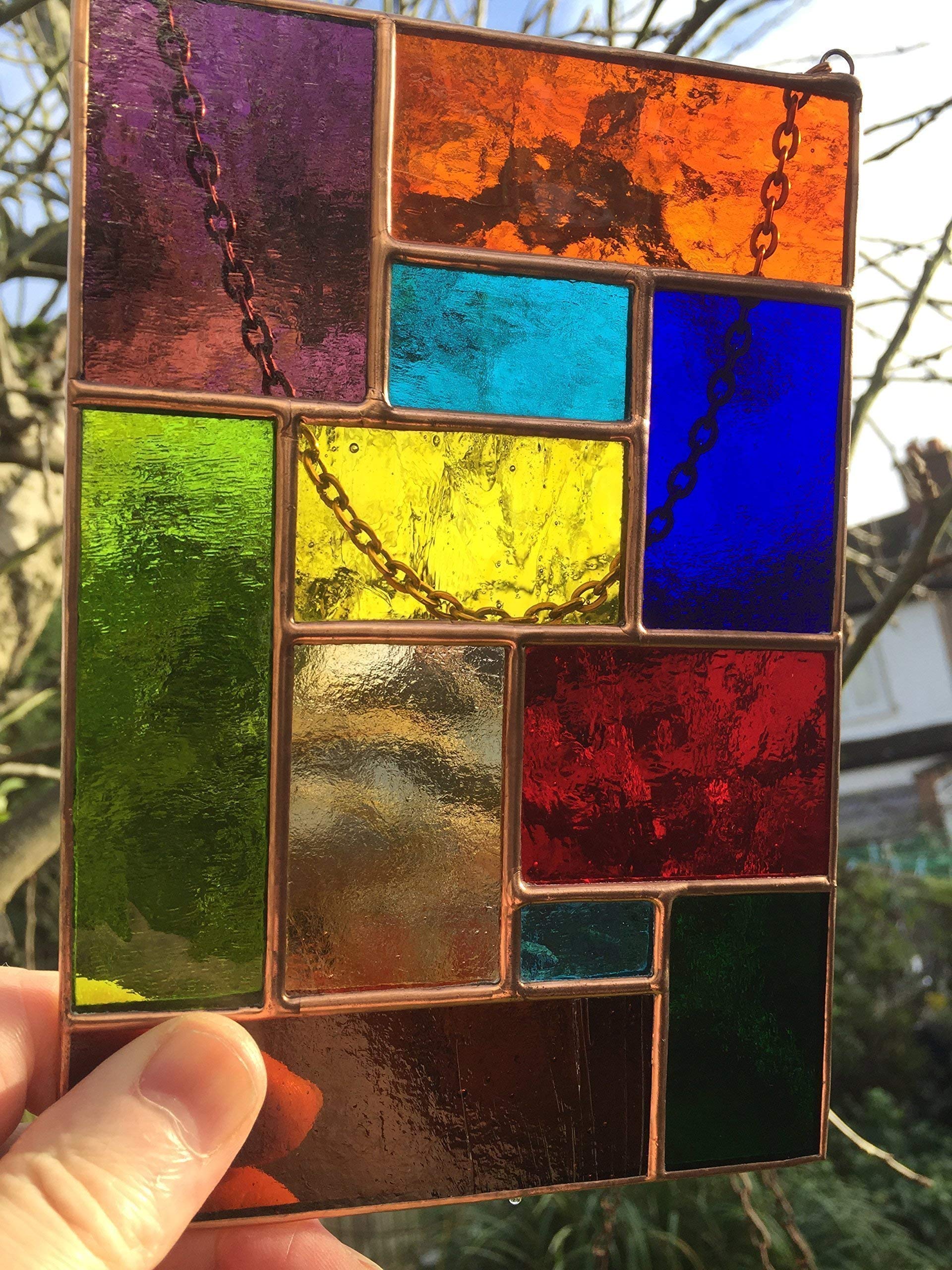 Panel de vidrieras, atrapasueños abstractos multicolor de cobre, hecho a mano, regalo artístico para ventana