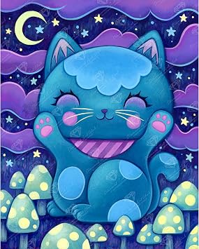 DIAMOND ART CLUB Midnight Manekineko Diamond Painting Kit, Fun DIY Crafts for Adults, Round Diamond Art Canvas, 13" x 16" 32.6 cm x 40.9 cm