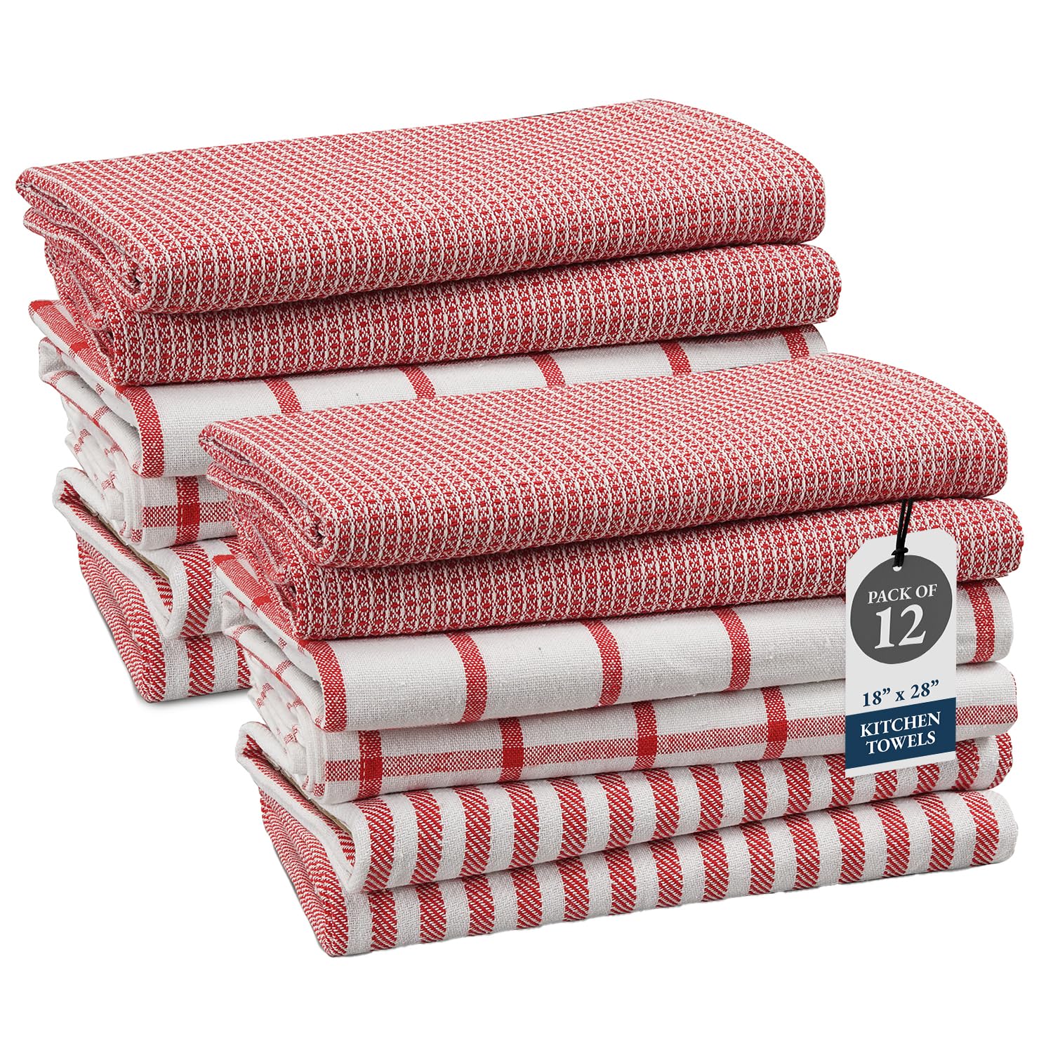 LANE LINEN Kitchen Towels Set - Pack of 12 100% Cotton Dish Towels for Drying Dishes, 18 x 28 , Kitchen Hand Towels, Absorbent Tea Towels, Premium Dish Towels for Kitchen, Quick Drying - Christmas Red