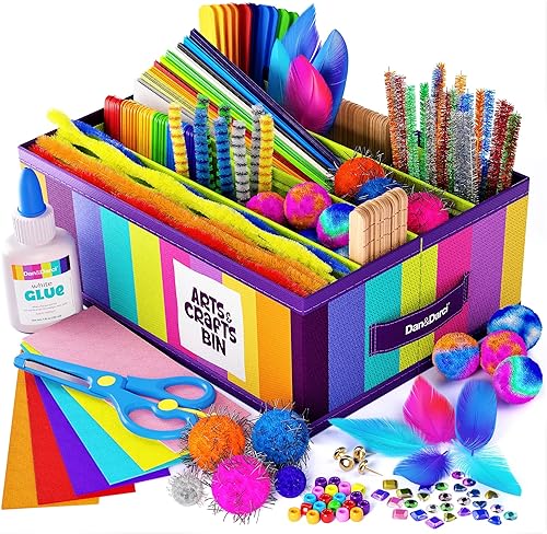 DanDarci Kit de suministros de arte y manualidades para niños y niños pequeños con contenedor de almacenamiento juego de arte y manualidades para