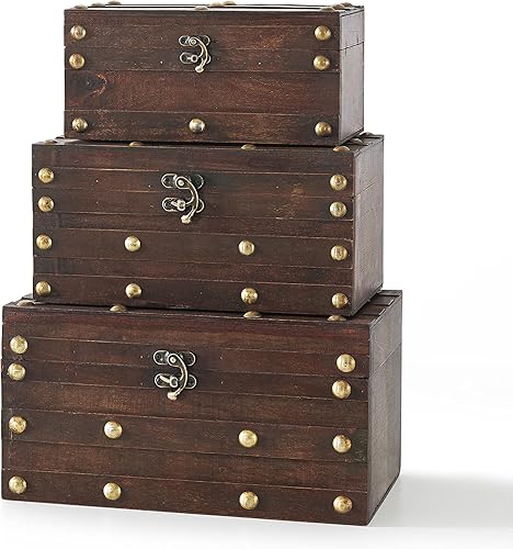 Soul & Lane Monahan - Cofre decorativo para recuerdos, juego de 3, baúles de viaje de memoria de madera, juego de cofre rústico de boda, cajas de