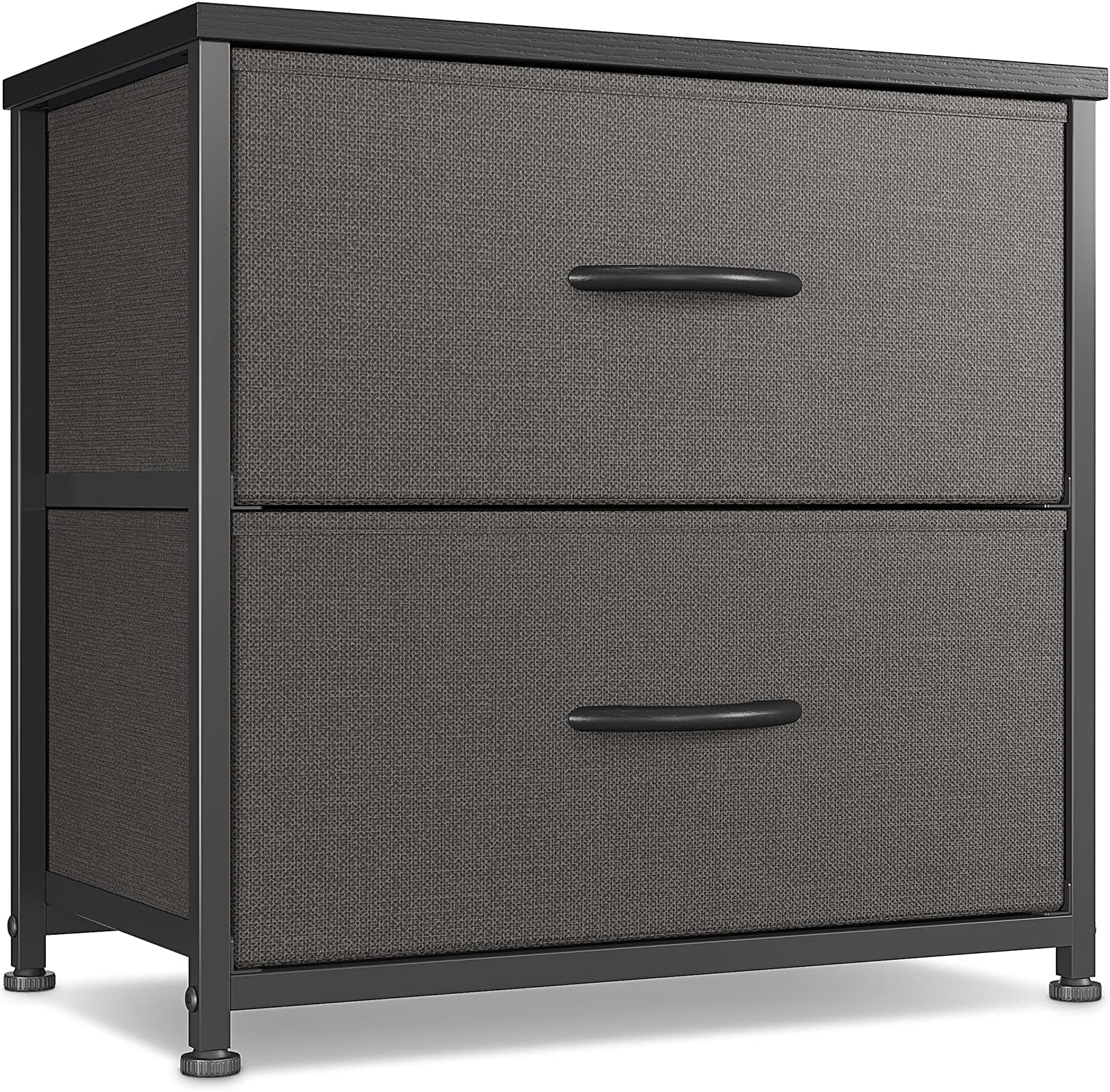CubiCubi Dresser Nightstand, Beside Table for Bedroom, Small Kids Bedroom Fabric Tall Dresser 2 Drawer Storage Tower Organizer Unit for Hallway Entryway Closets, Steel Frame Wood Top, Dark Grey