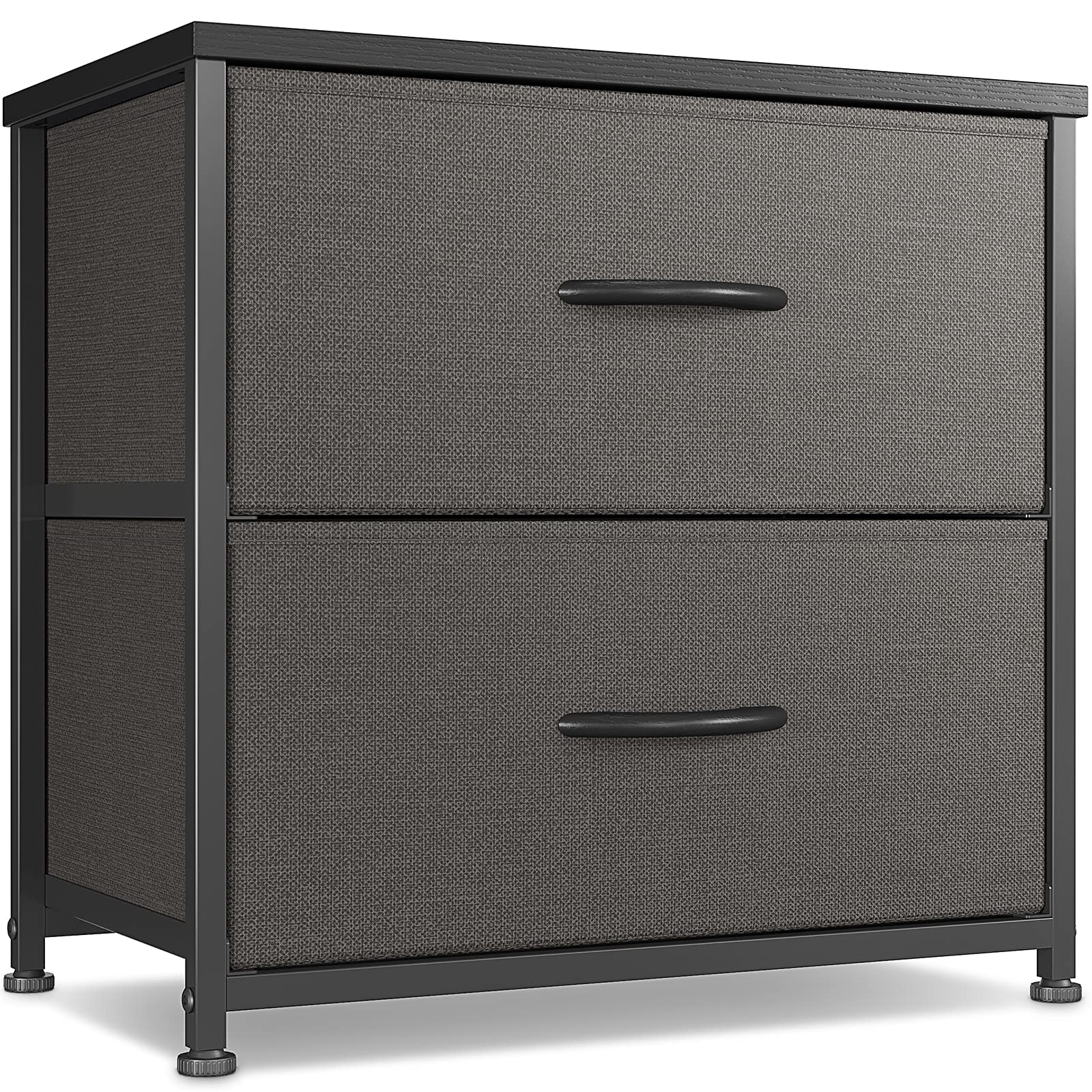 CubiCubi Dresser Nightstand, Beside Table for Bedroom, Small Kids Bedroom Fabric Tall Dresser 2 Drawer Storage Tower Organizer Unit for Hallway Entryway Closets, Steel Frame Wood Top, Dark Grey