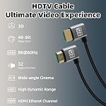 8K 90 Degree Left&Right Angle HDTV Male Cable 48Gbps HDTV 2.1 Extension Male to Male Cable Supports 8K@60Hz, ARC,3D for DVR,Roku (1M/3.3FT)