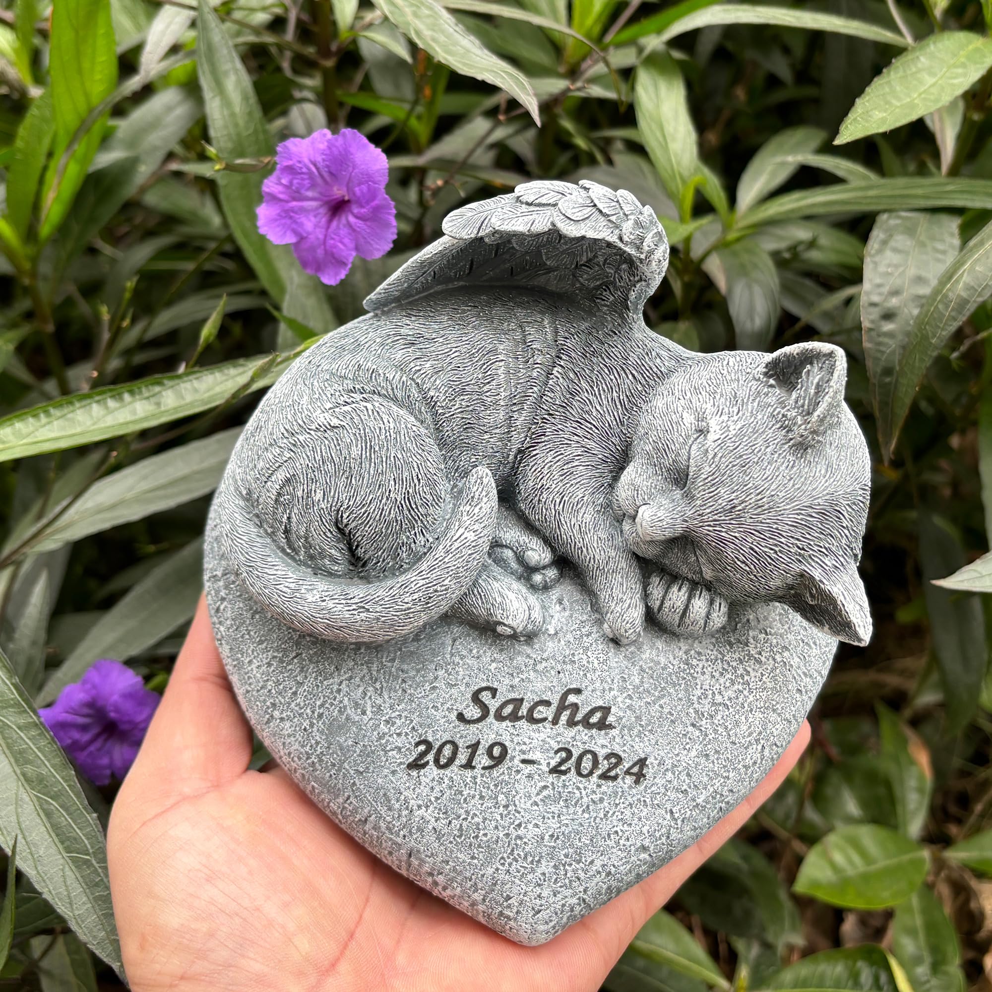 Youruitom Custom Angel Cat Memorial Grave Marker Tribute Statue,Personalized Pet Cat Headstone Memorial Gift Garden Stone, Engraved with Name and Date,Gift for Sweet Kitty