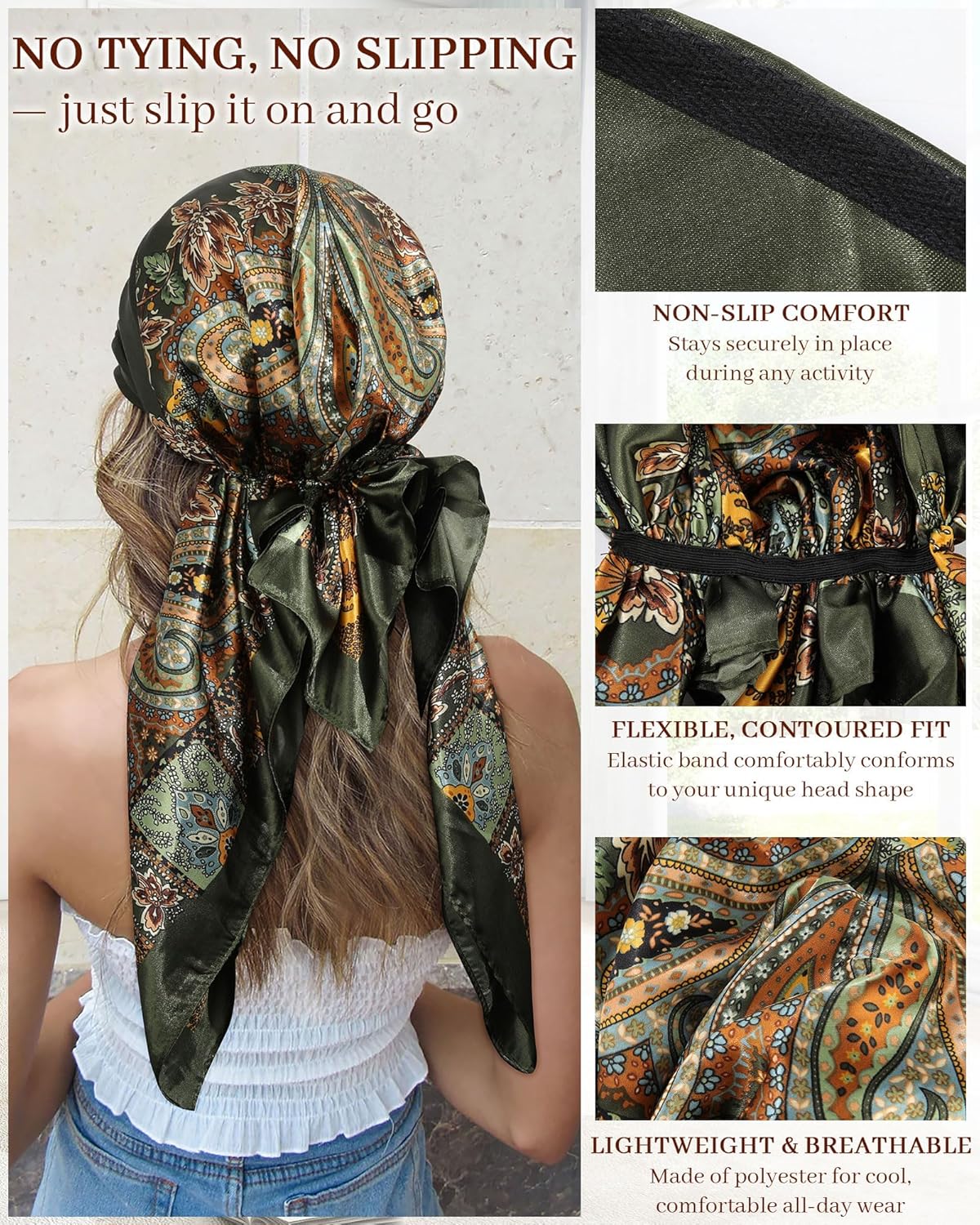 AWAYTR Pretied Head Scarf for Women - 2 Pack Chemo Patients Headwear Cancer Hair Loss Scarf Head Wrap Cover Hat Turban Cover - Image 3