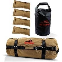 Heavy Duty Sandbag Training Set - Triple Stitched Fitness Sandbags with 8 Thick Foam Padded Handles and 3 Inner Pockets Khaki 25-100 lbs