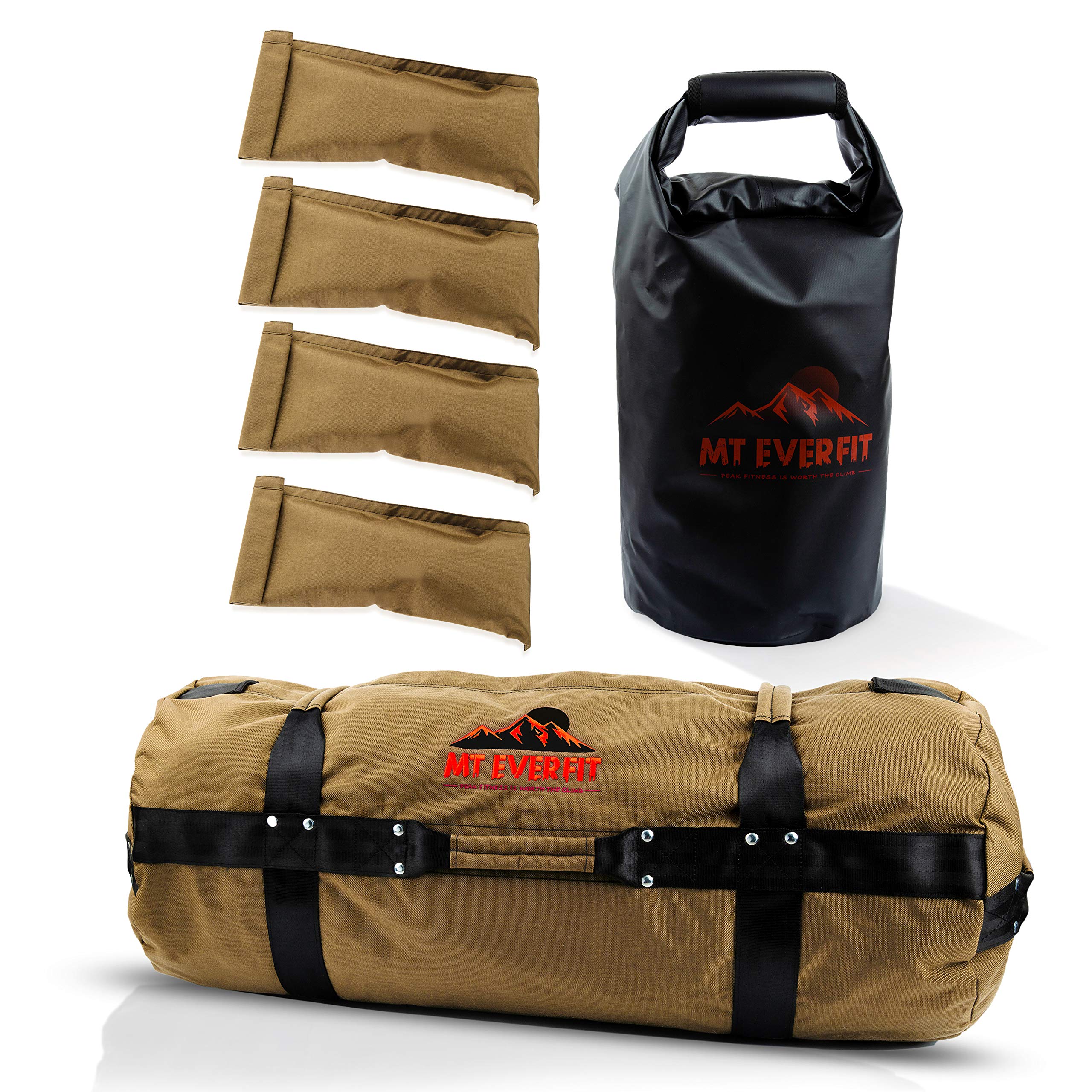 Strapazierfähiges Sandsack-Trainings-Set – dreifach genähte Fitness-Sandsäcke mit 8 dicken Schaumstoff-gepolsterten Griffen und 3 Innentaschen (Khaki, 11,3–45,4 kg)