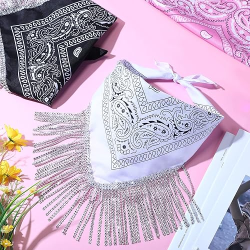 Miniatura 4 de Handepo 2 bandanas con flecos de disco para mujer, diseño de cachemira y diamantes de imitación, para fiesta occidental, 2 unidades