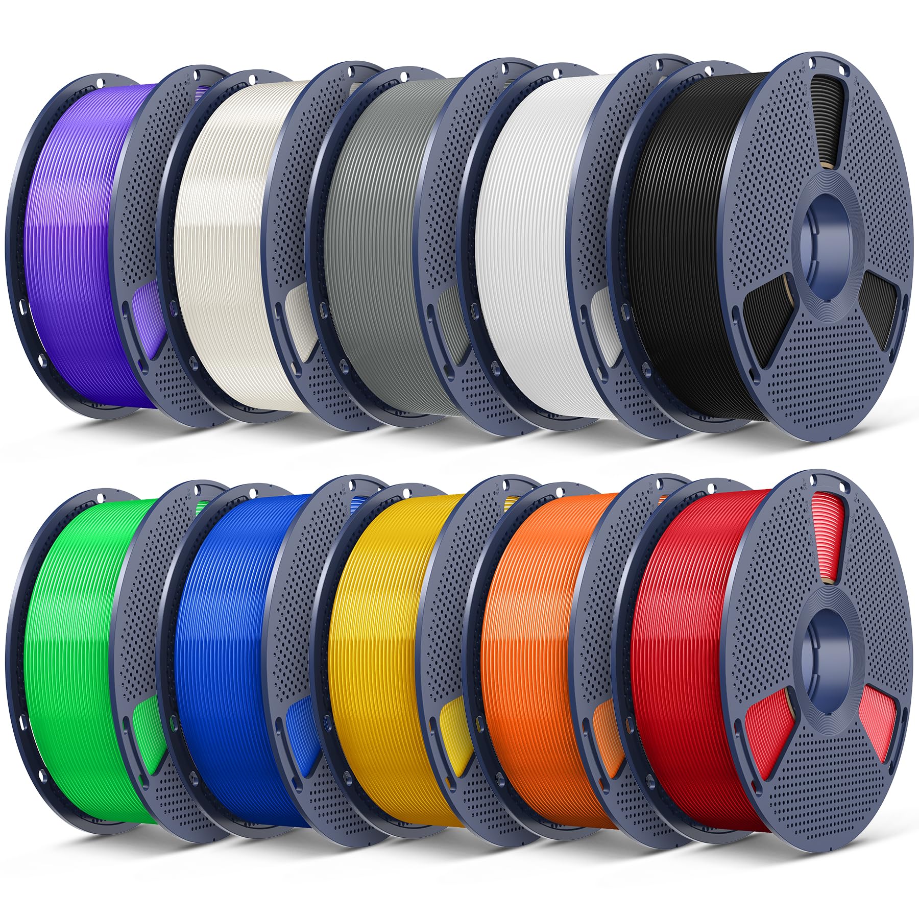 SUNLU PLA Plus 3D Printer Filament, 1.75mm, 10 Colors | 3D Printer Filament Bundle, Neatly Wound, For Most 3D Printer, 10 Colors, 1kg Spool